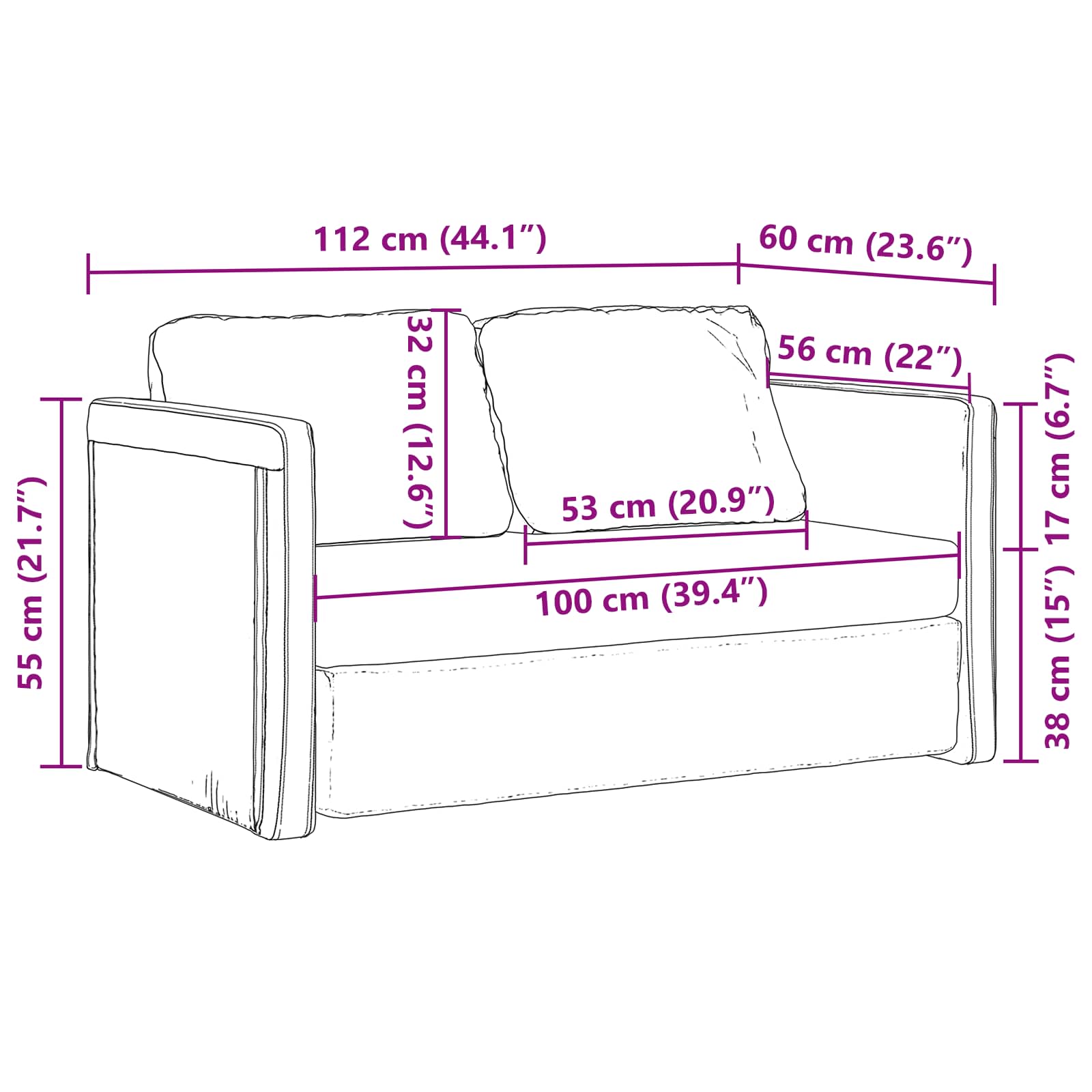Sammenleggbar Sofa Seng Svart 112 X 60 X 60 Cm Stoff