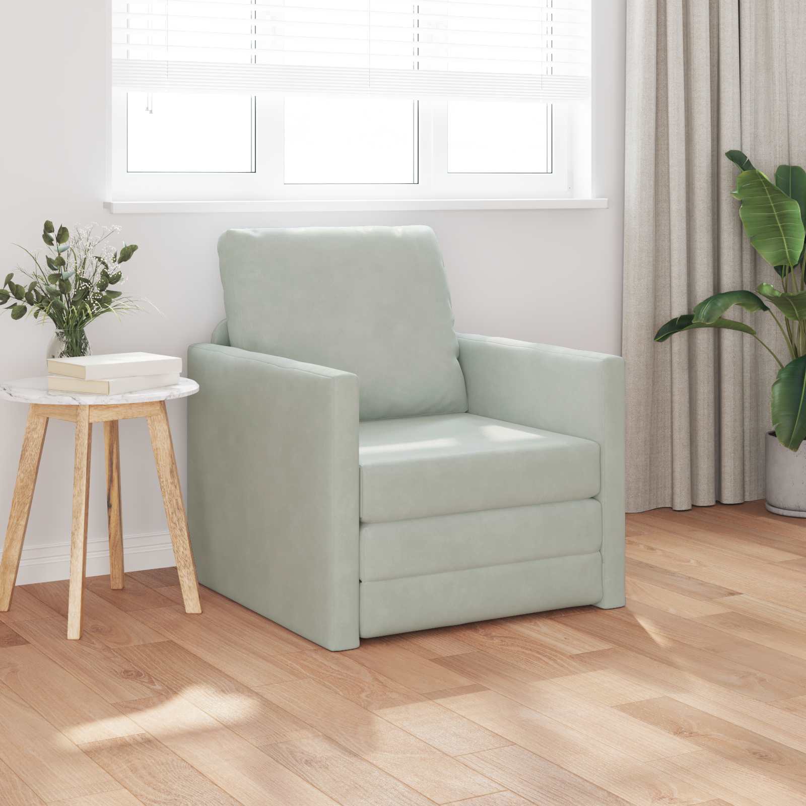 Sammenleggbar Sofa Seng Lysegrå 74 X 77 X 81 Cm Fløyel