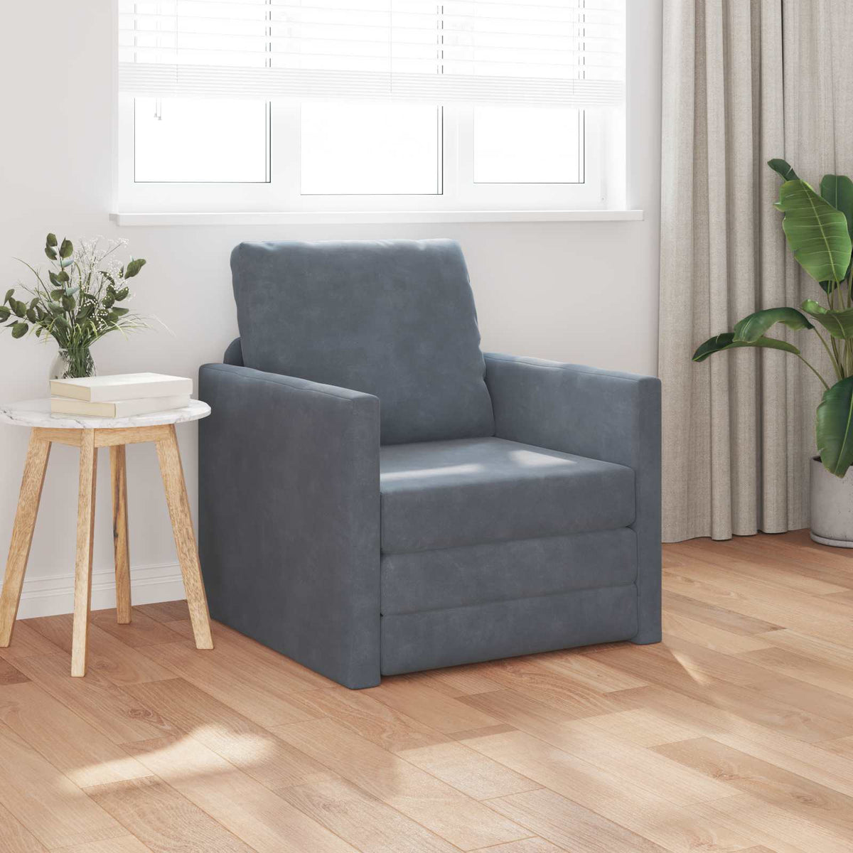 Sammenleggbar Sofa Seng Mørkegrå 74 X 77 X 81 Cm Fløyel