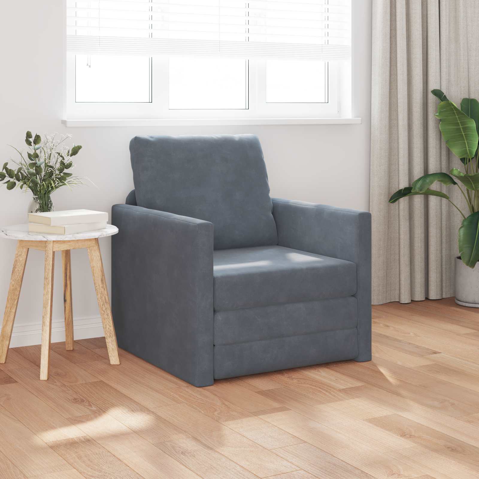 Sammenleggbar Sofa Seng Mørkegrå 74 X 77 X 81 Cm Fløyel