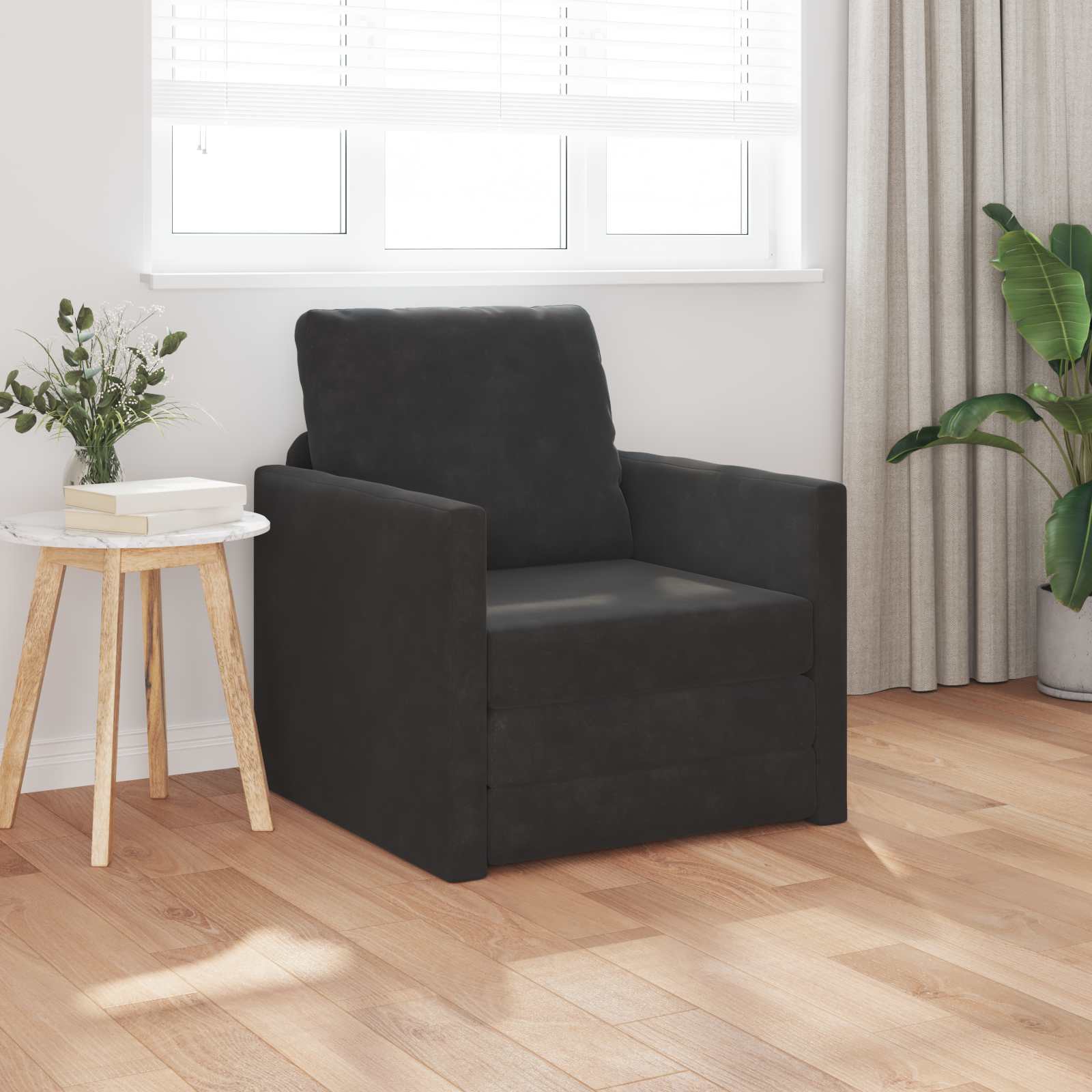 Sammenleggbar Sofa Seng Svart 74 X 77 X 81 Cm Fløyel