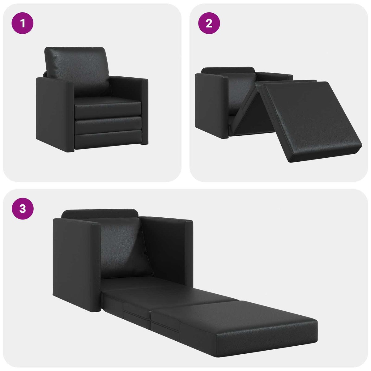 Sammenleggbar Sofa Seng Svart 74 X 77 X 81 Cm Pvc
