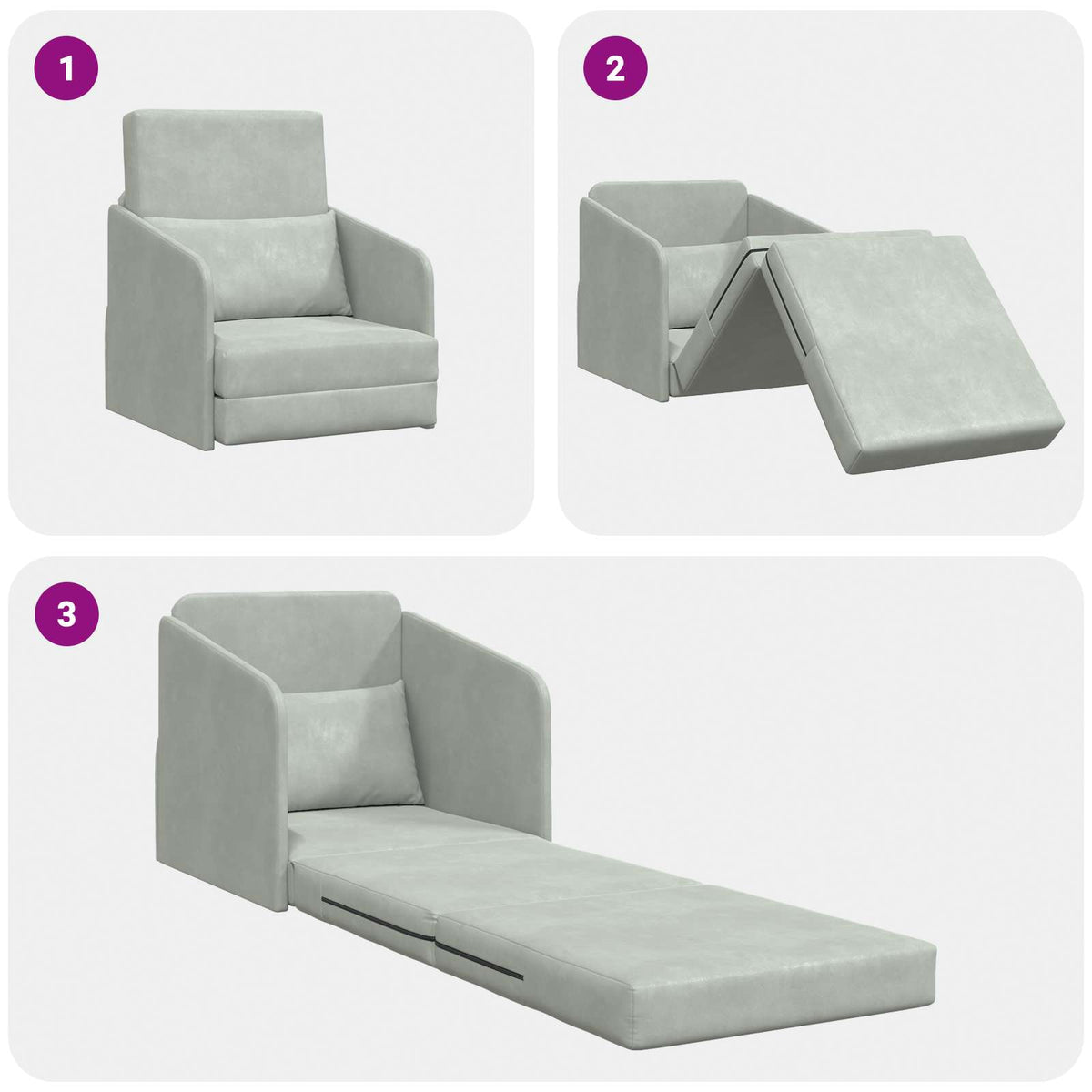 Sammenleggbar Sofa Seng Lysegrå 65 X 80 X 83 Cm Fløyel