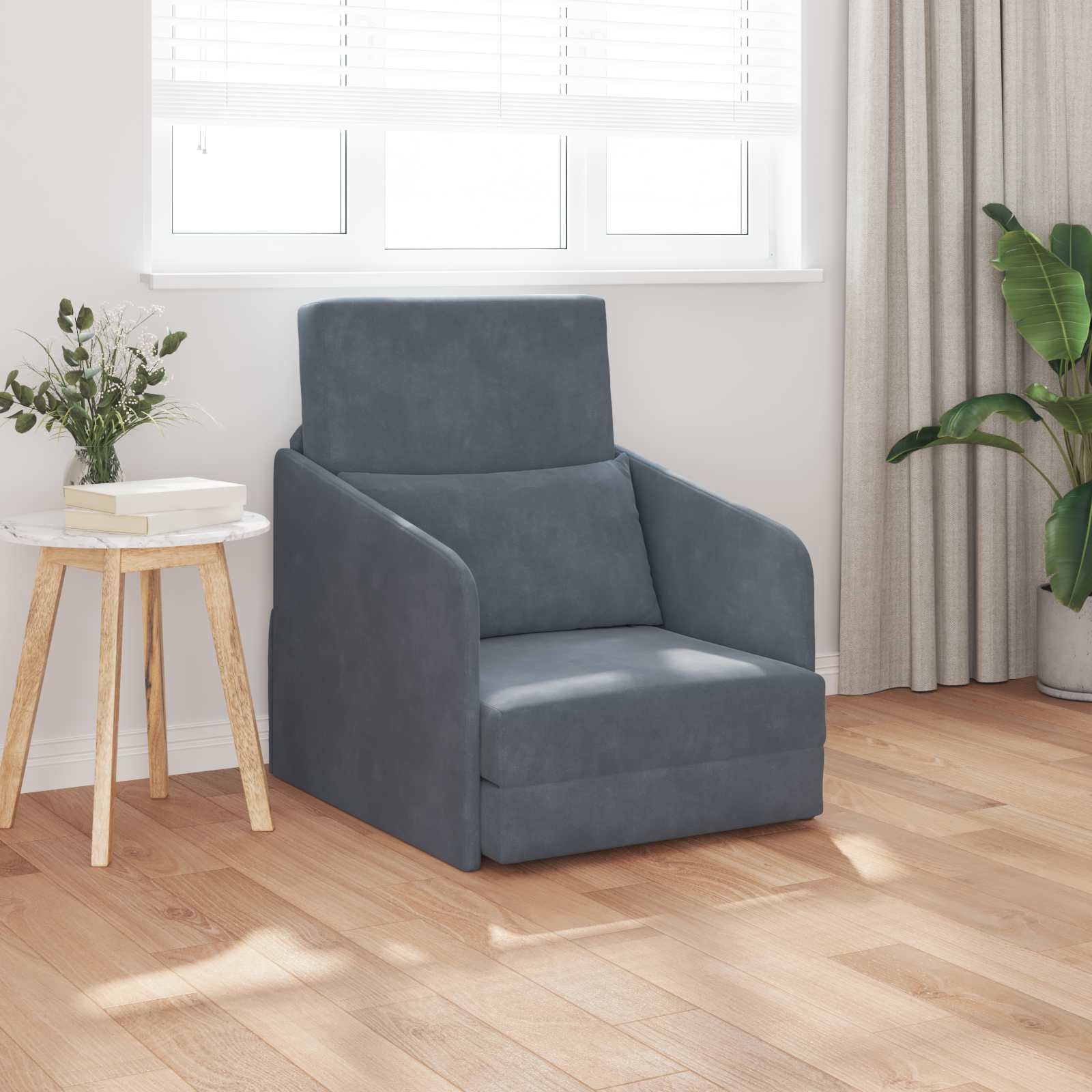Sammenleggbar Sofa Seng Mørkegrå 65 X 80 X 83 Cm Fløyel