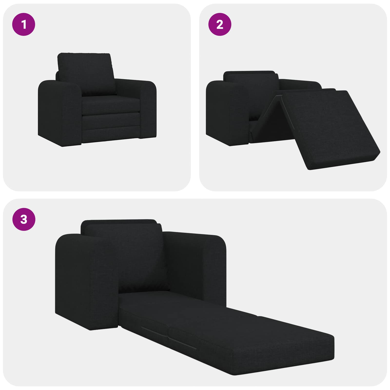 Sammenleggbar Sofa Seng Svart 98 X 71 X 83 Cm Stoff