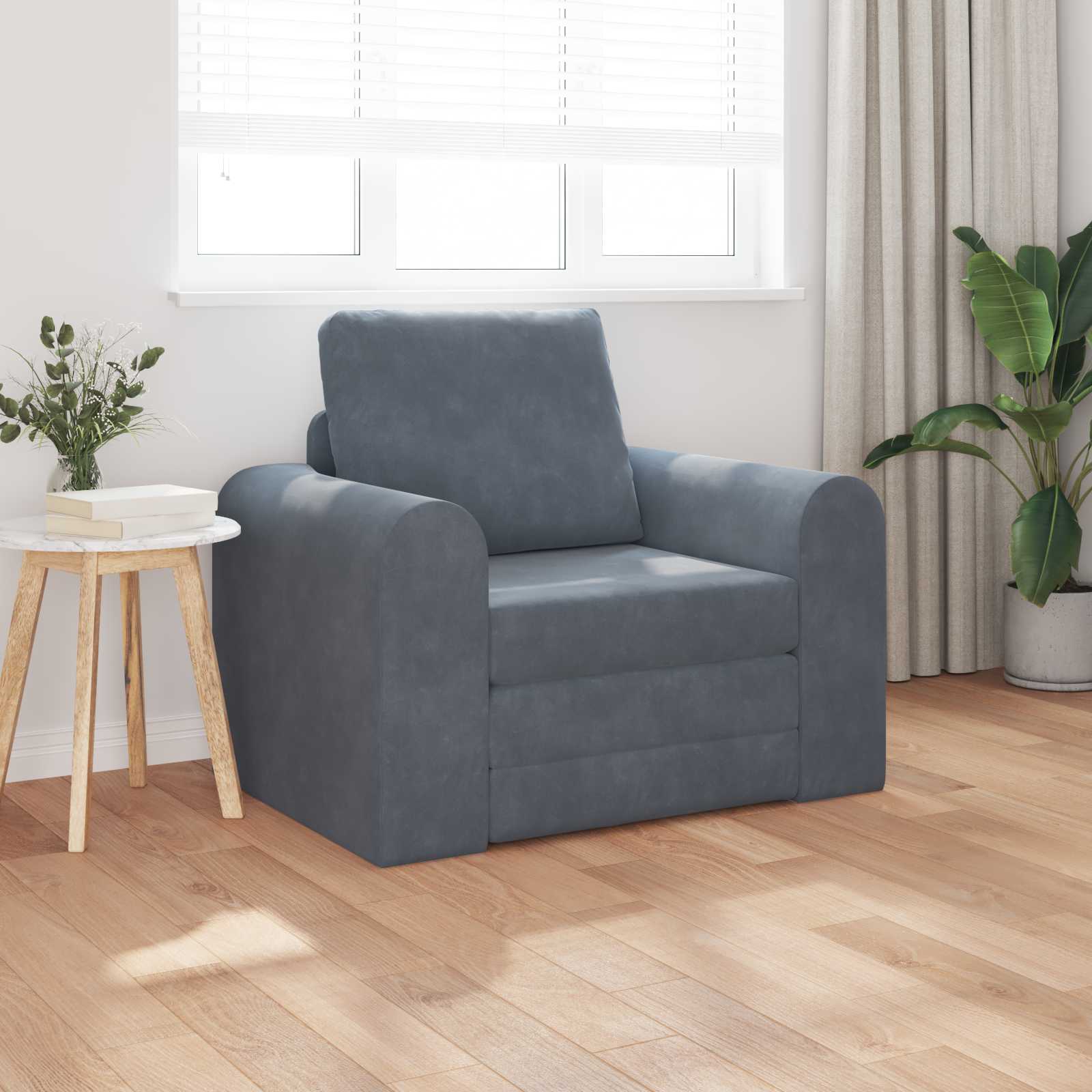 Sammenleggbar Sofa Seng Mørkegrå 98 X 71 X 83 Cm Fløyel
