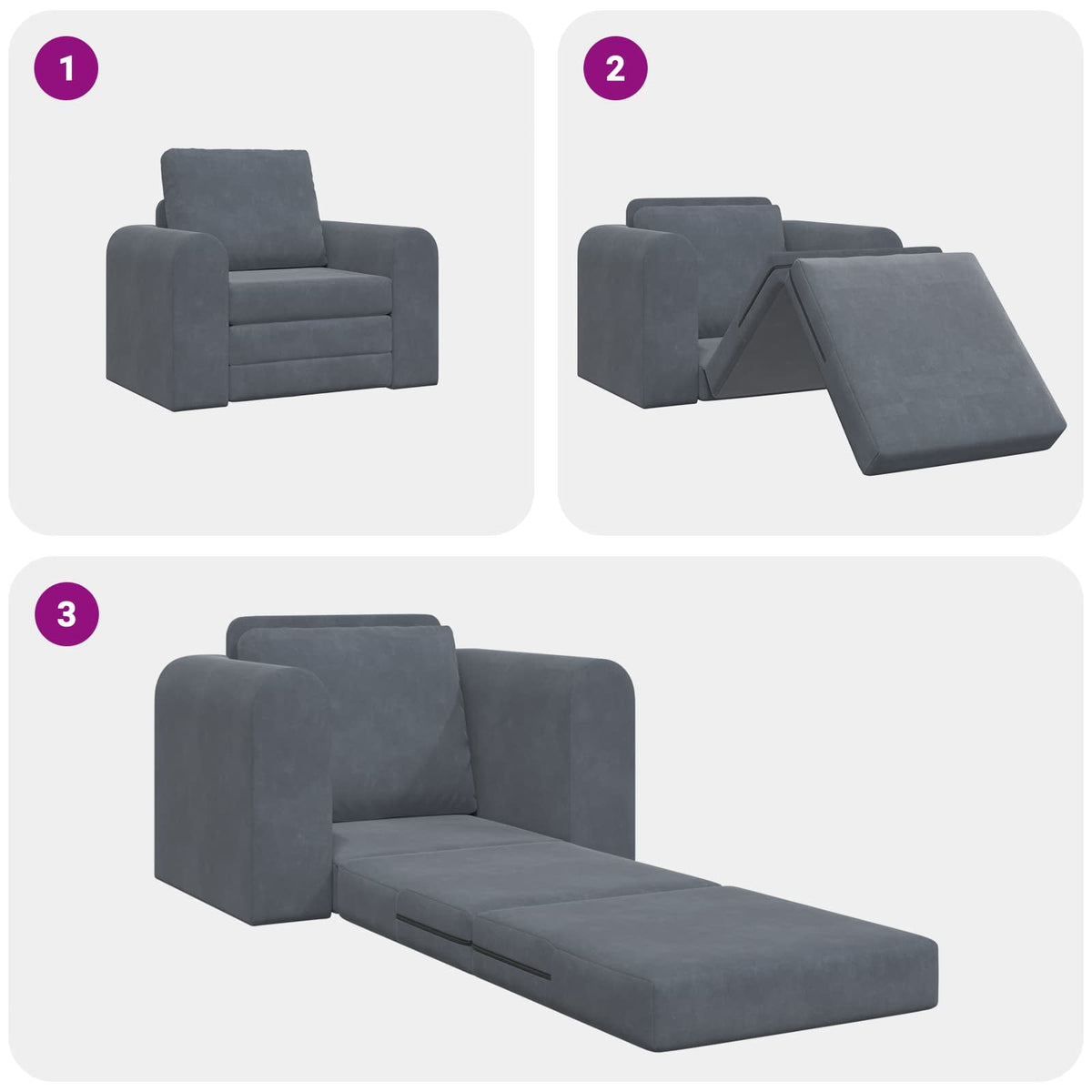 Sammenleggbar Sofa Seng Mørkegrå 98 X 71 X 83 Cm Fløyel