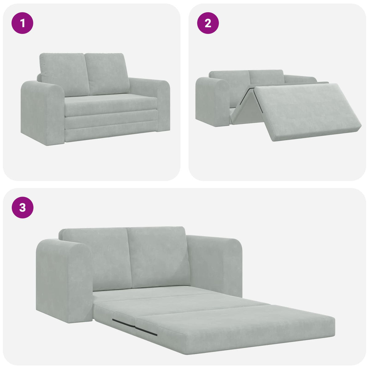 Sammenleggbar Sofa Seng Lysegrå 148 X 71 X 83 Cm Fløyel