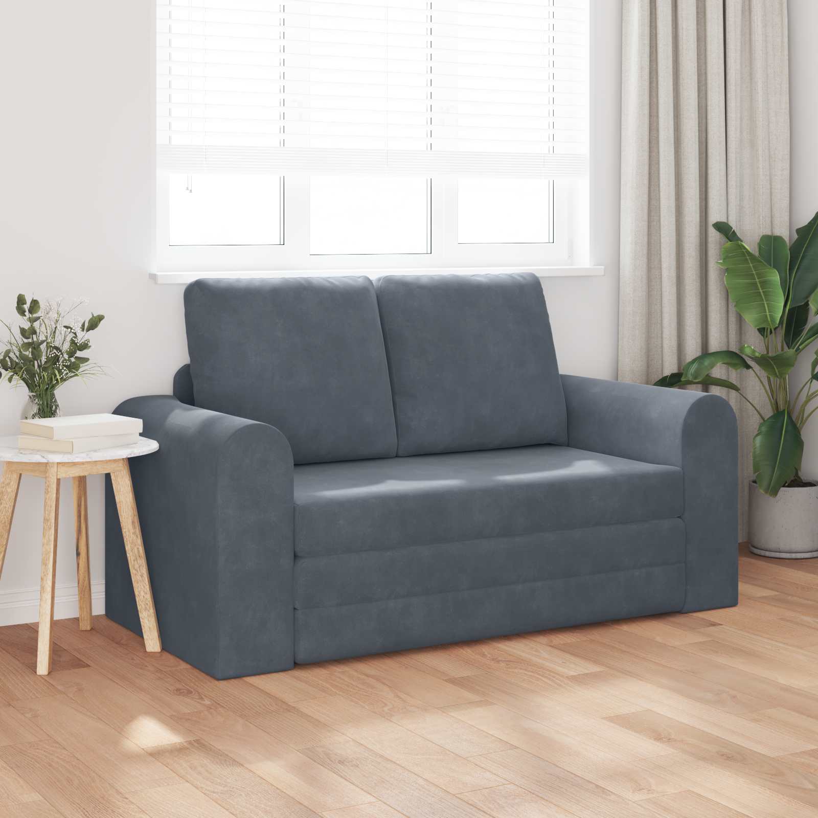 Sammenleggbar Sofa Seng Mørkegrå 148 X 71 X 83 Cm Fløyel