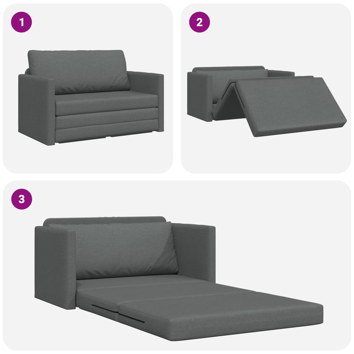 Sammenleggbar Sofa Seng Mørkegrå 124 X 71 X 78 Cm Stoff