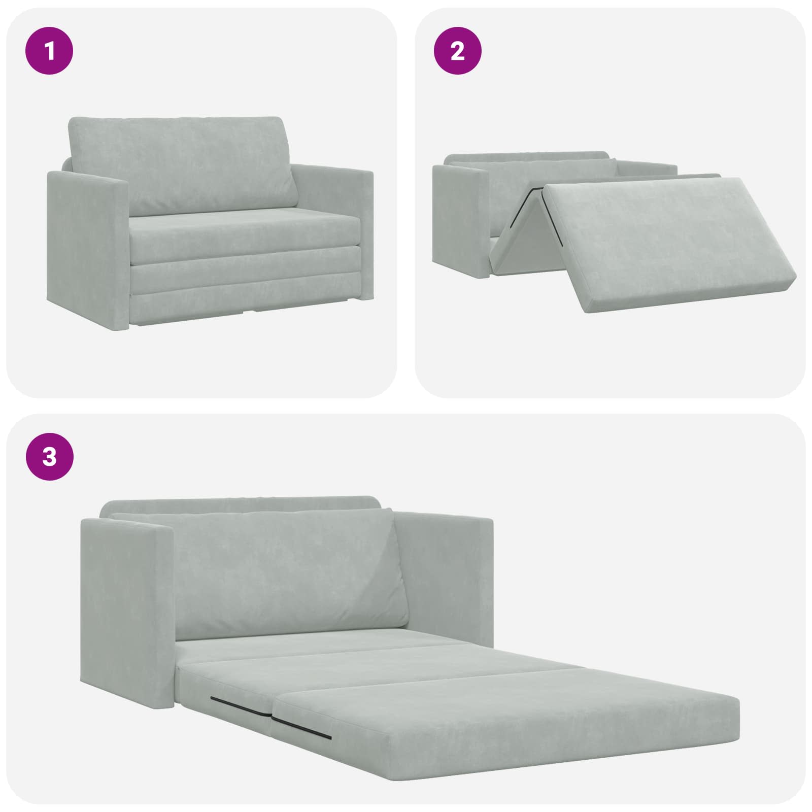 Sammenleggbar Sofa Seng Lysegrå 124 X 71 X 78 Cm Fløyel