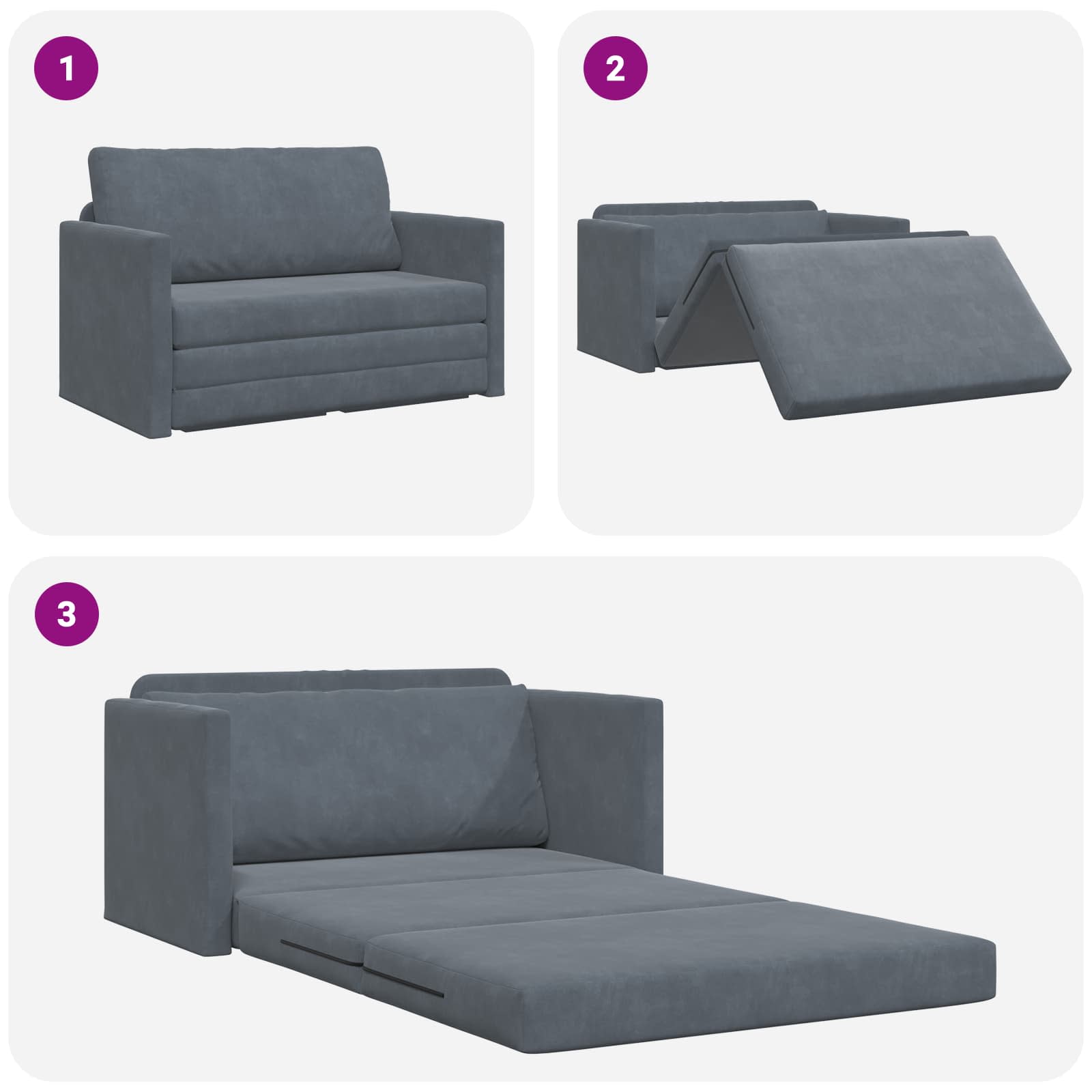 Sammenleggbar Sofa Seng Mørkegrå 124 X 71 X 78 Cm Fløyel