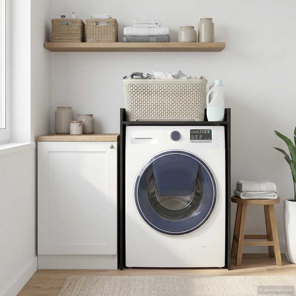 Vaskemaskin Skap Svart Eik 67,5 X 48 X 97 Cm Konstruert Tre