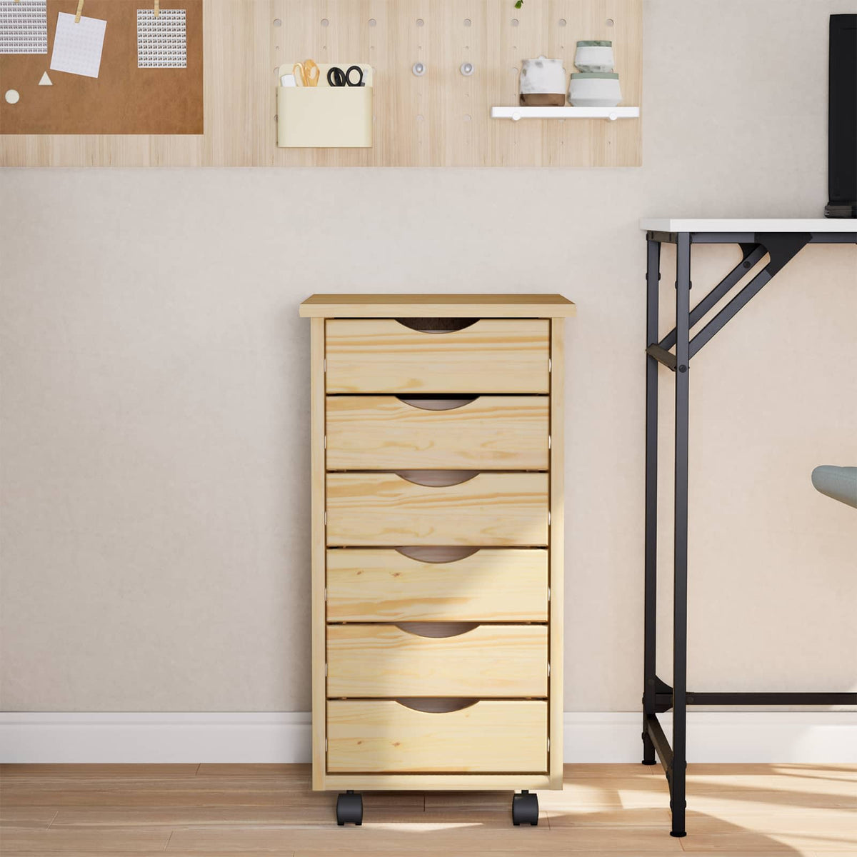 Rullende Skap Med Skuffer Moss Klar Lakk 34 X 39 X 65,5 Cm