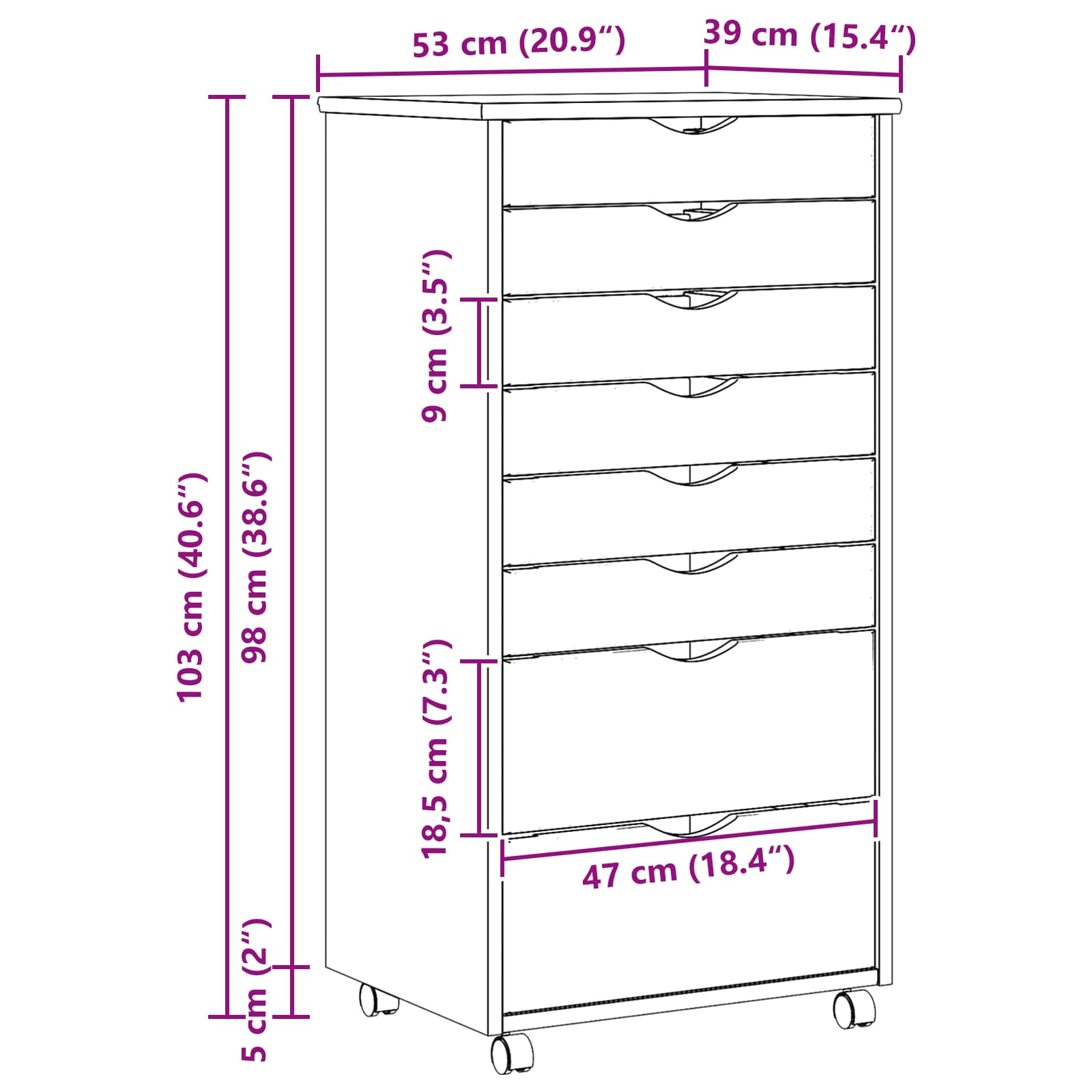 Rullende Skap Med Skuffer Moss Klar Lakk 53 X 39 X 103 Cm