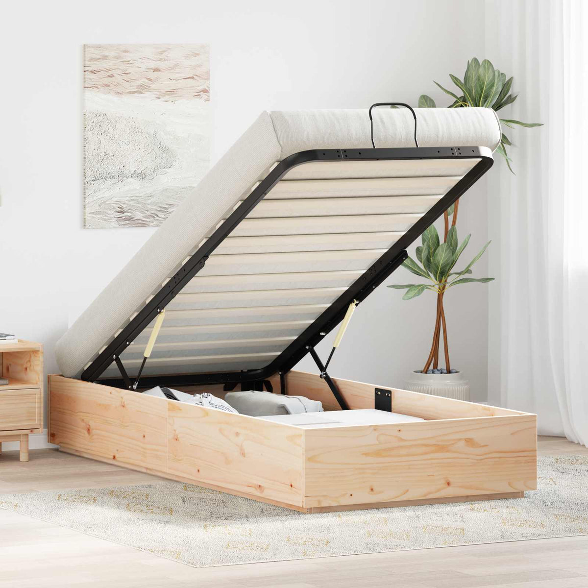Ottoman Sengeramme Med Lagring Naturlig 80 X 200 Cm Massiv Furu
