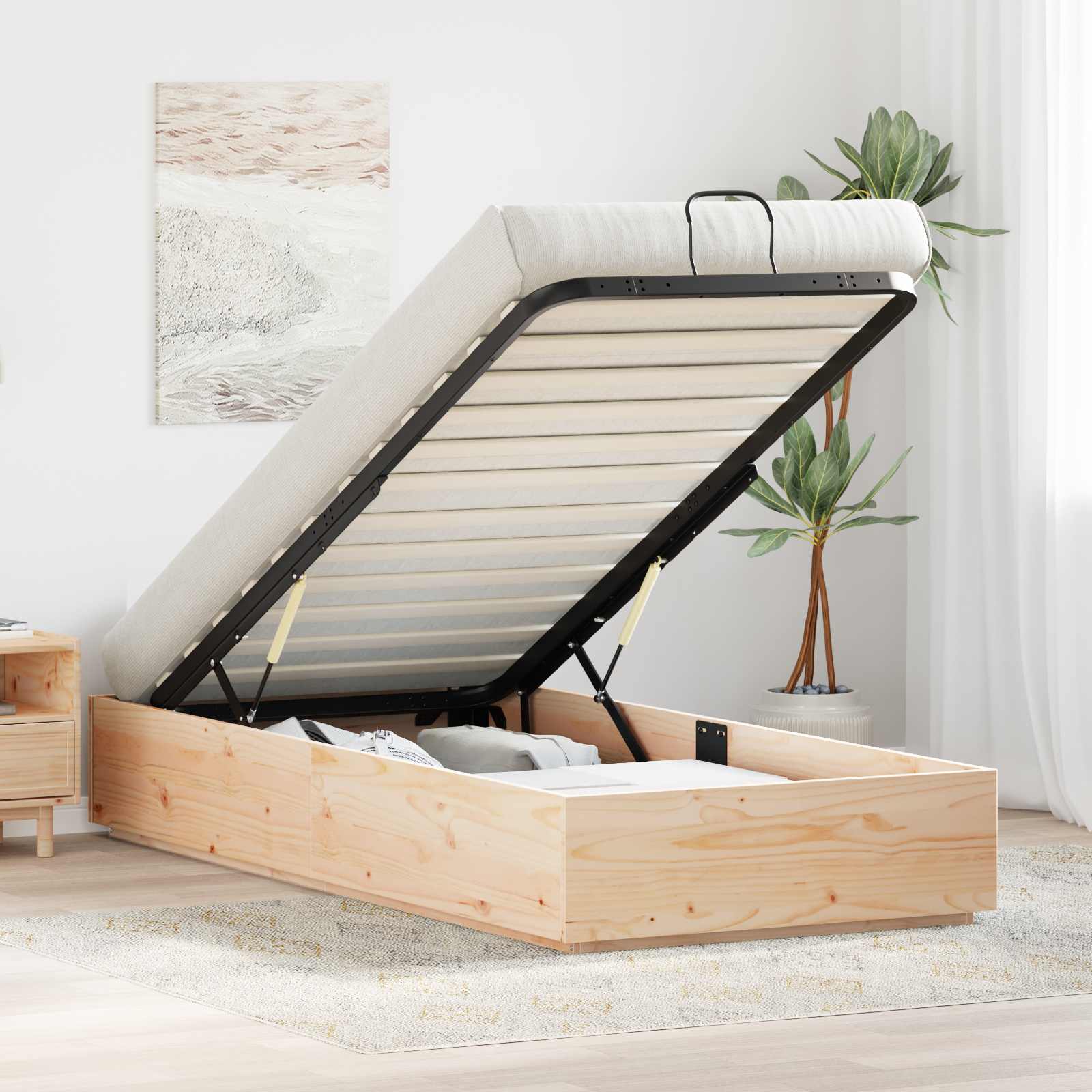 Ottoman Sengeramme Med Lagring Naturlig 80 X 200 Cm Massiv Furu
