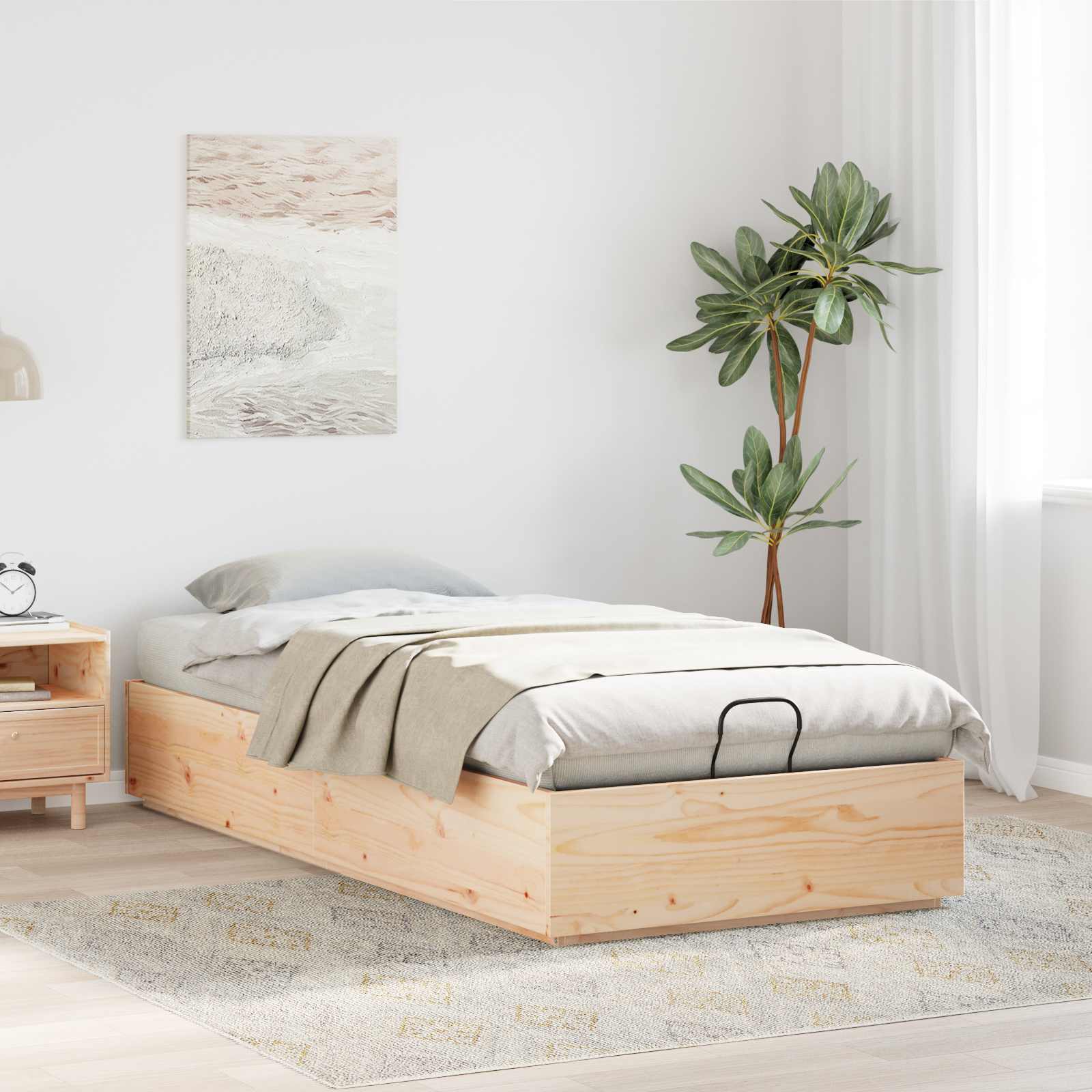 Ottoman Sengeramme Med Lagring Naturlig 80 X 200 Cm Massiv Furu
