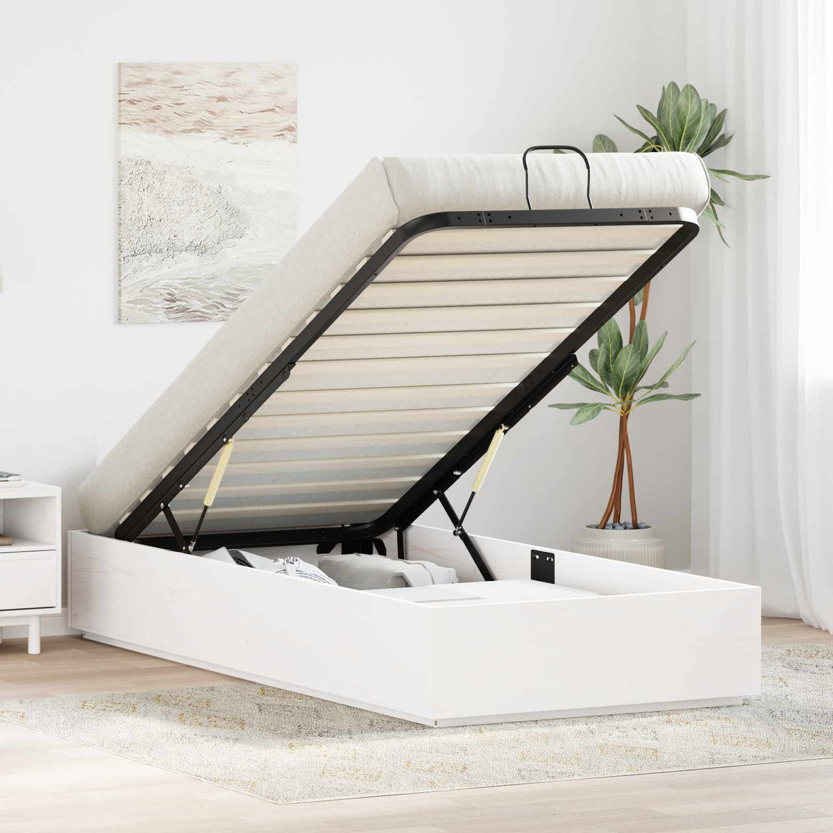 Ottoman Sengeramme Med Lagring Hvit 80 X 200 Cm Massiv Furu
