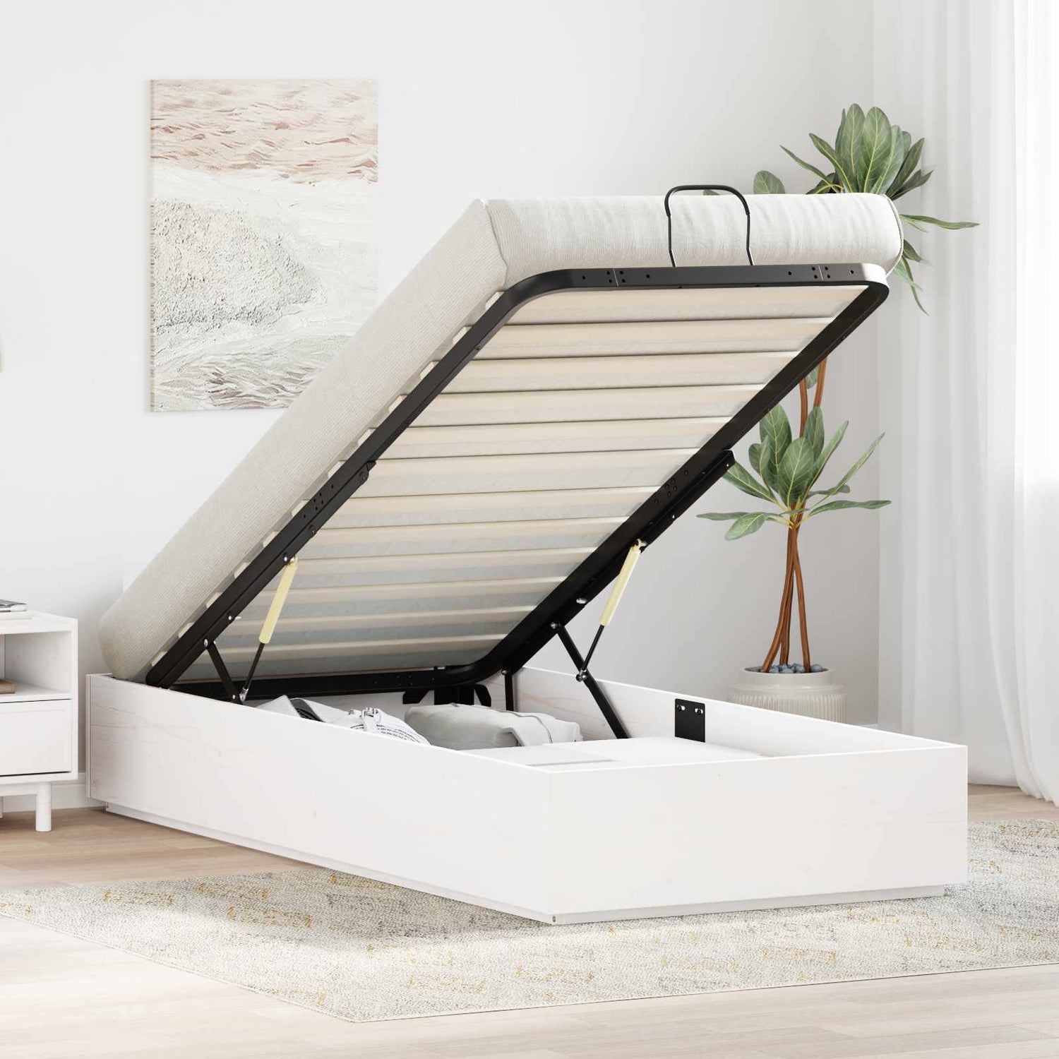 Ottoman Sengeramme Med Lagring Hvit 80 X 200 Cm Massiv Furu