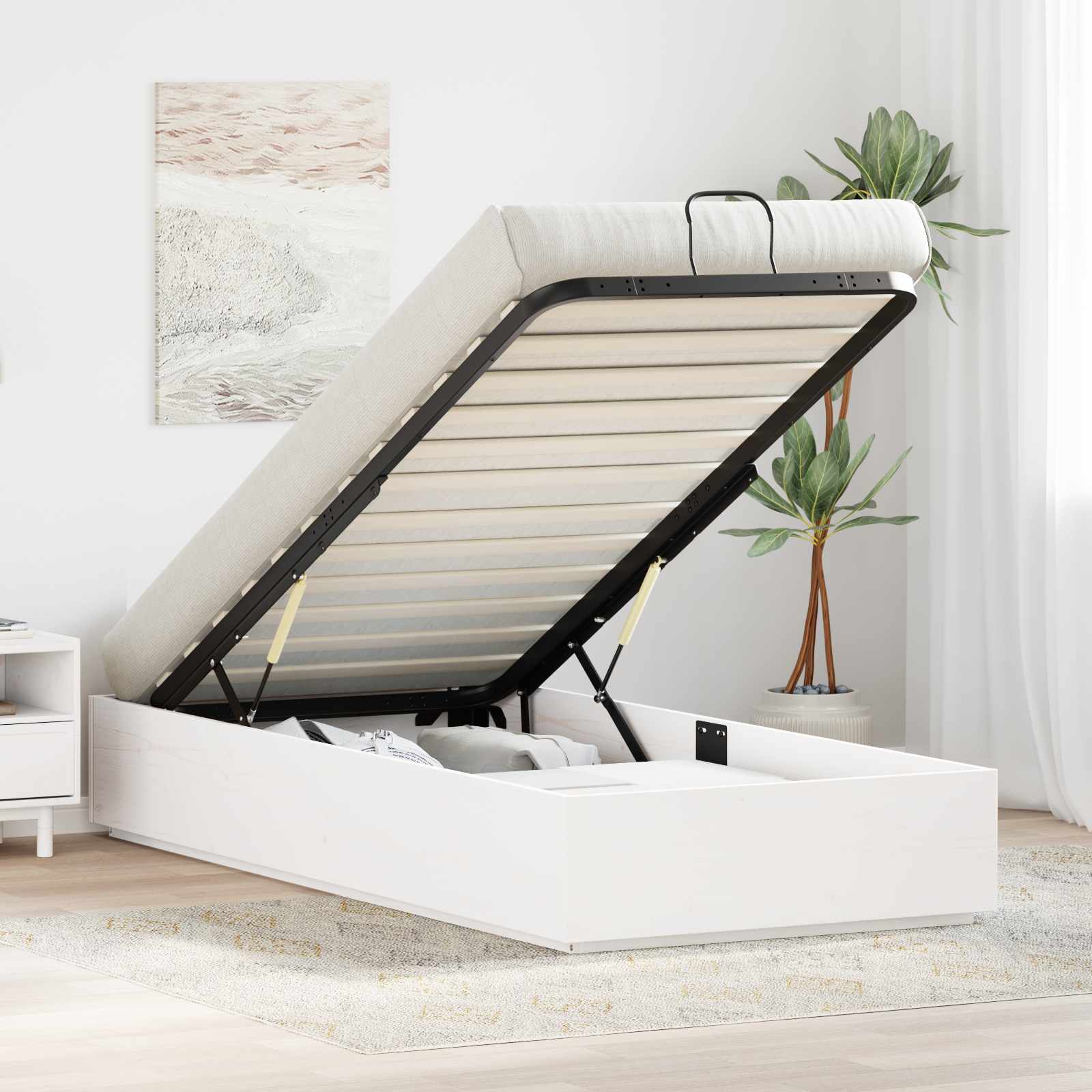 Ottoman Sengeramme Med Lagring Hvit 80 X 200 Cm Massiv Furu