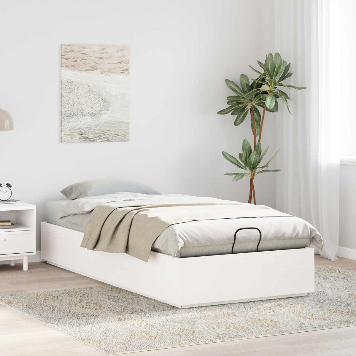 Ottoman Sengeramme Med Lagring Hvit 80 X 200 Cm Massiv Furu