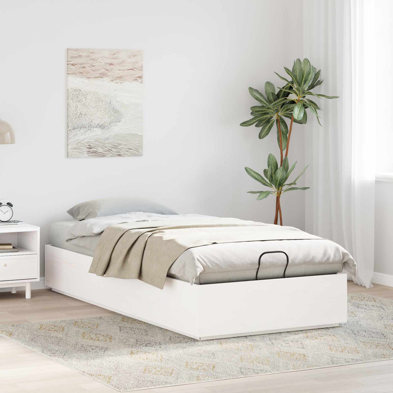 Ottoman Sengeramme Med Lagring Hvit 80 X 200 Cm Massiv Furu