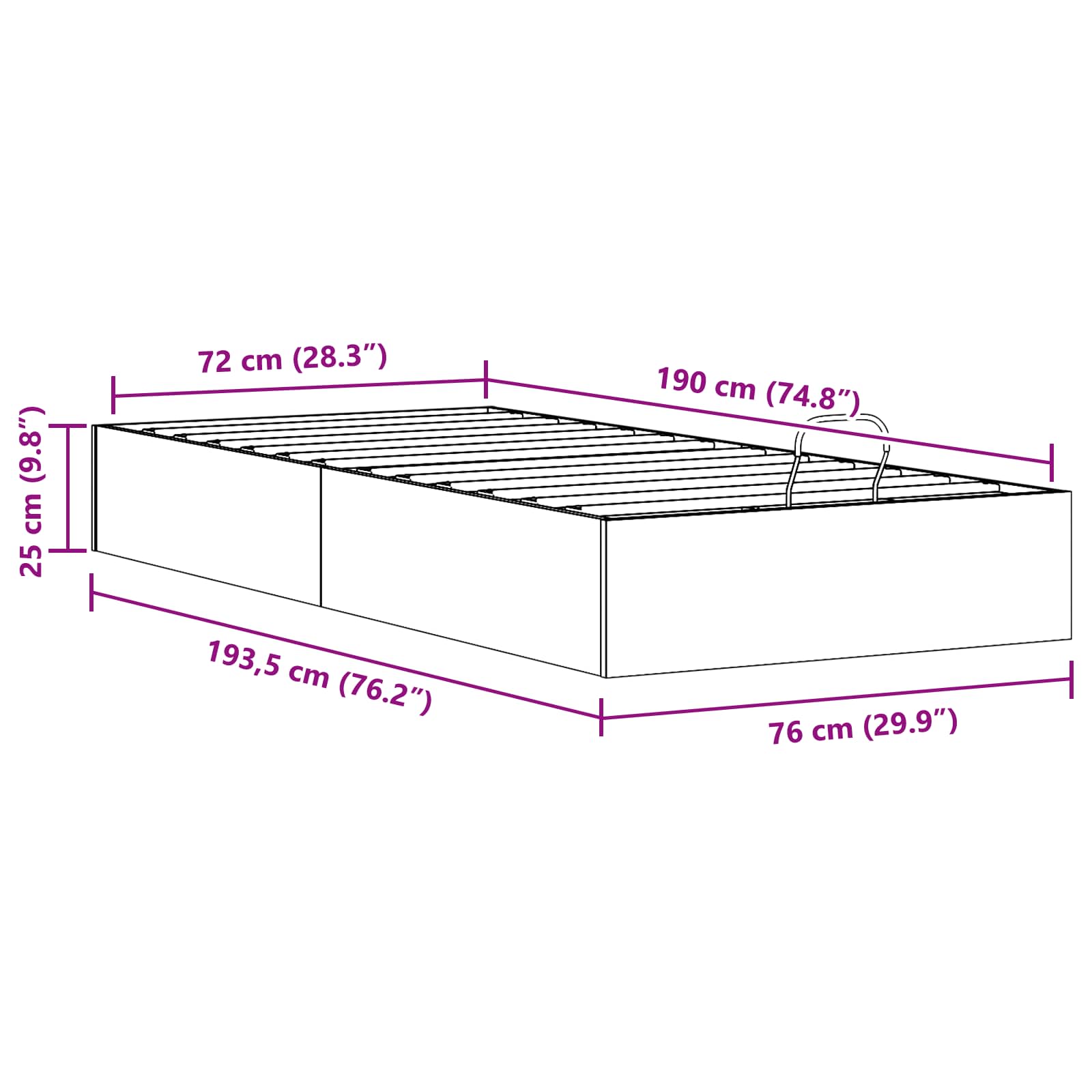 Ottoman Seng Ramme Med Oppbevaring 2 Pcs Naturlig 70 X 190 Cm