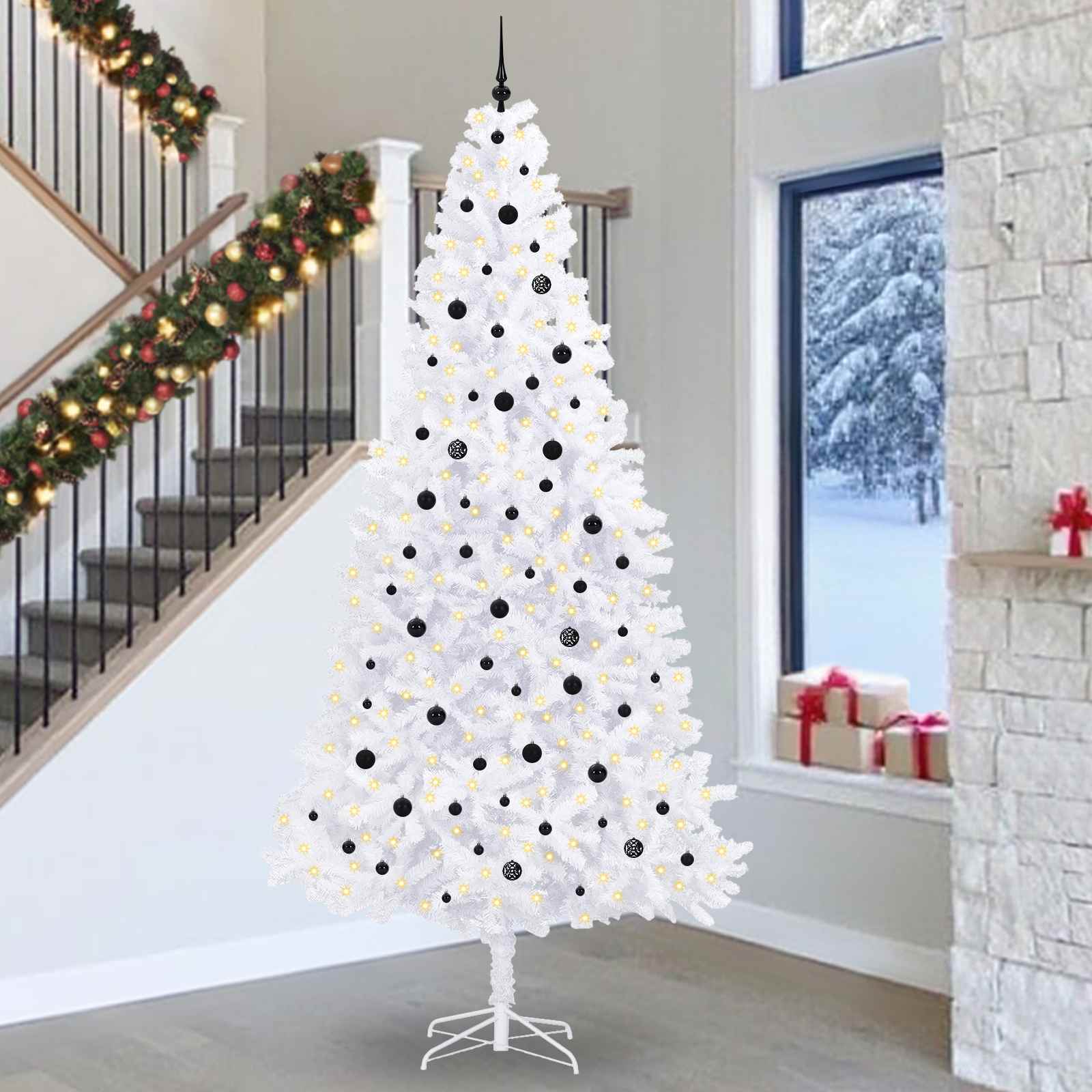 Kunstig Juletre Med 300 Led Med Stativ Hvit 300 Cm Pvc Og Stål