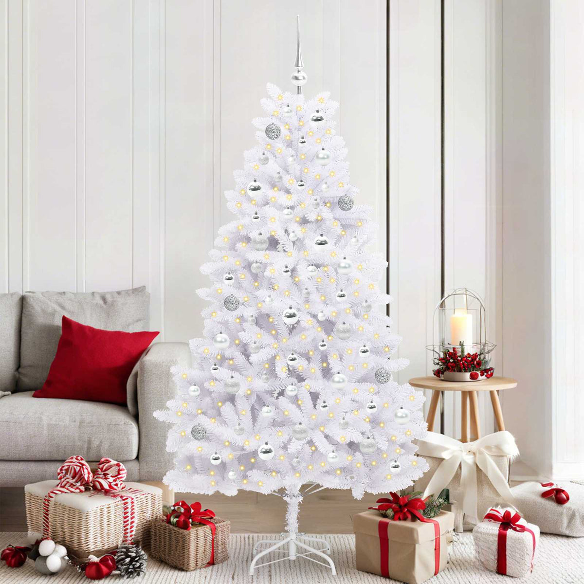 Kunstig Sammensatt Juletre Med 300 Led Hvit 180 Cm Pvc Og Stål