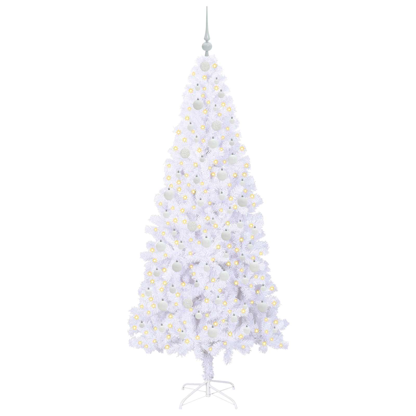 Kunstig Juletre Med 300 Led Med Stativ Hvit 210 Cm Pvc Og Stål