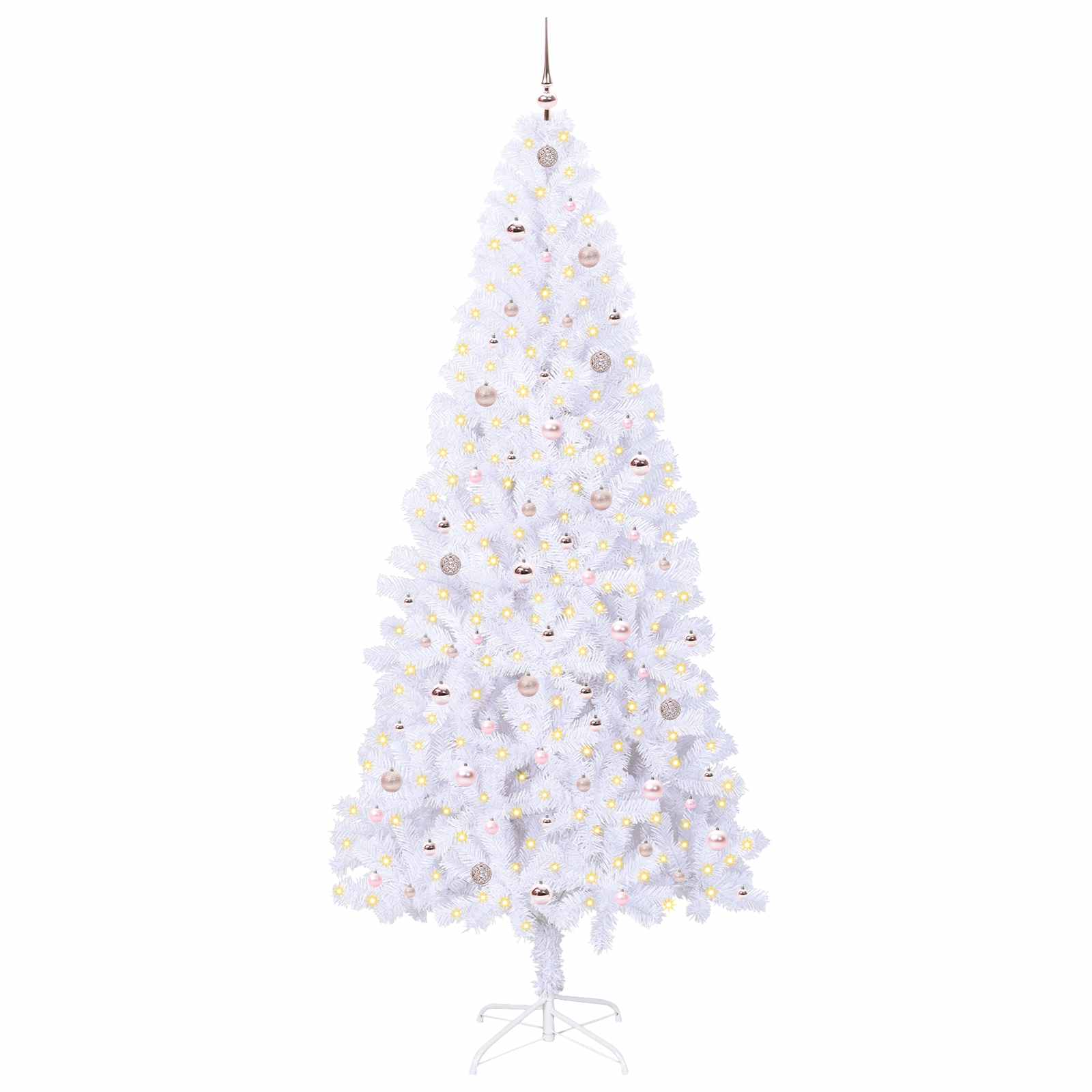 Kunstig Juletre Med 300 Led Med Stativ Hvit 240 Cm Pvc Og Stål