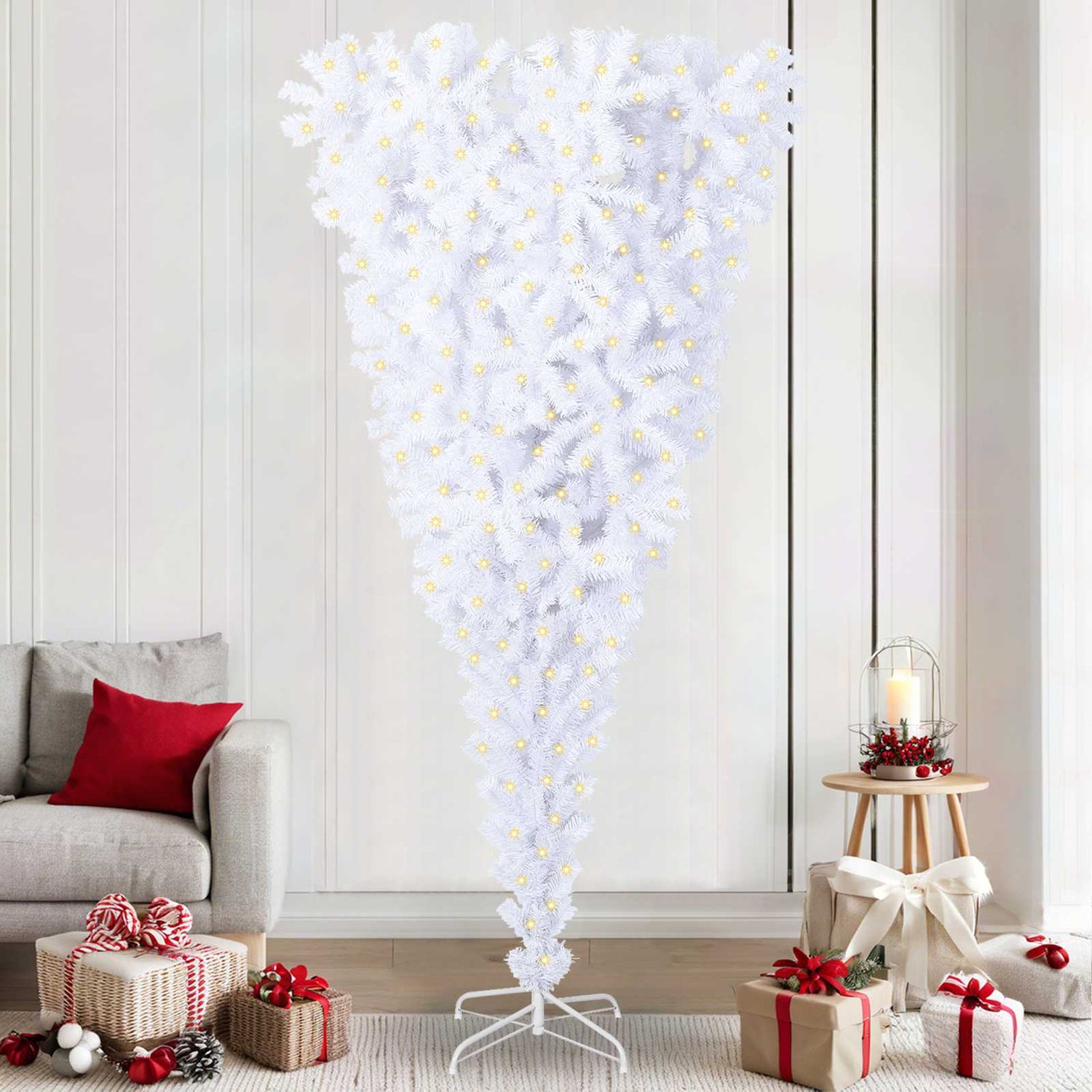 Kunstig Juletre Med 300 Led Med Stativ Hvit 240 Cm Pvc Og Stål