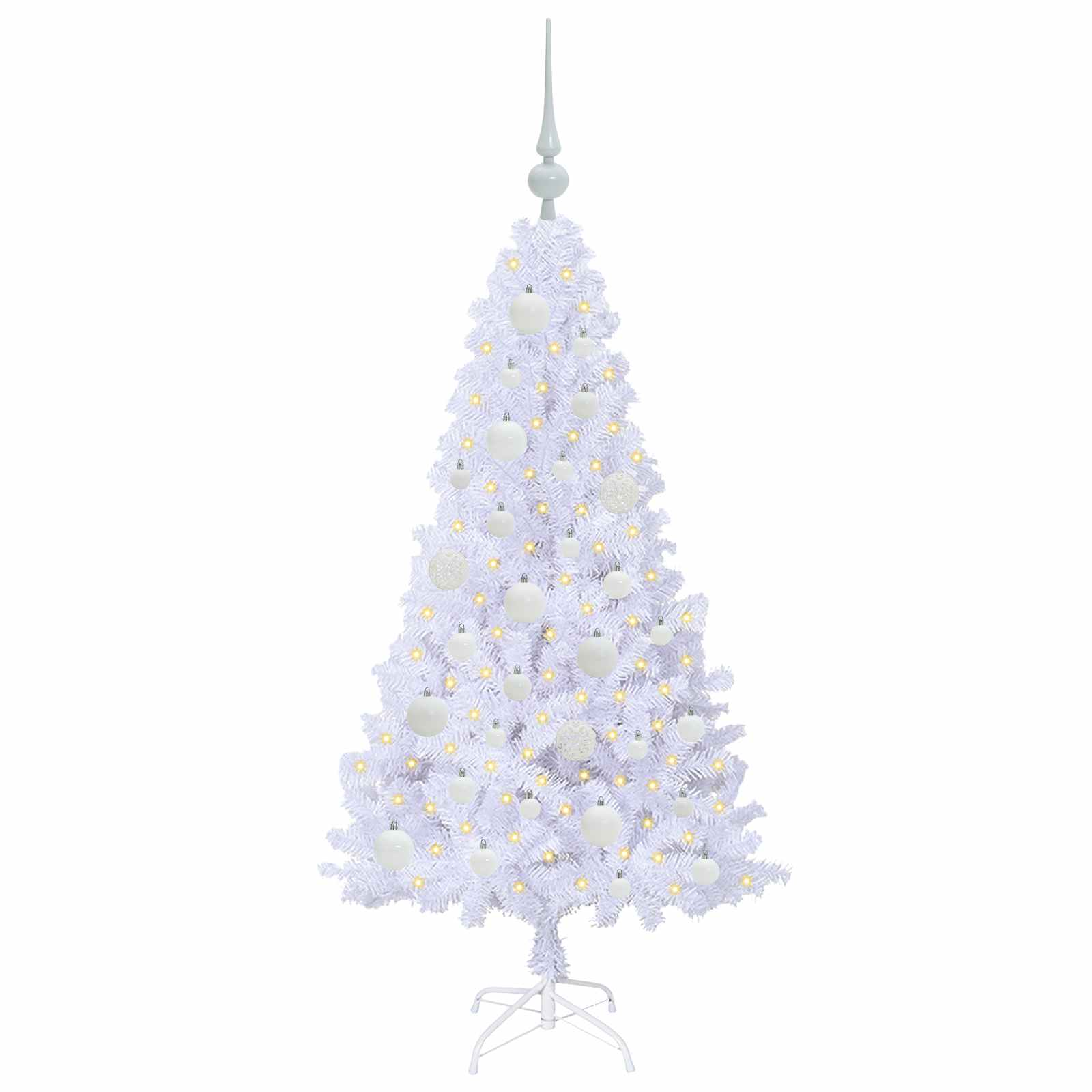 Kunstig Juletre Med 150 Led Med Stativ Hvit 120 Cm Pvc Og Stål