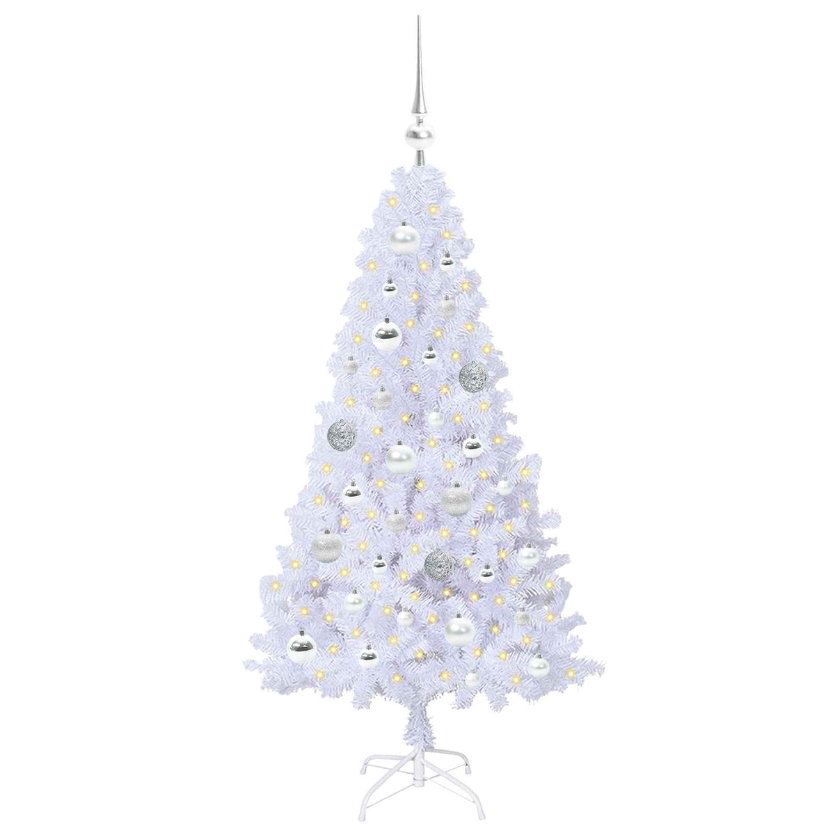 Kunstig Juletre Med 150 Led Med Stativ Hvit 120 Cm Pvc Og Stål