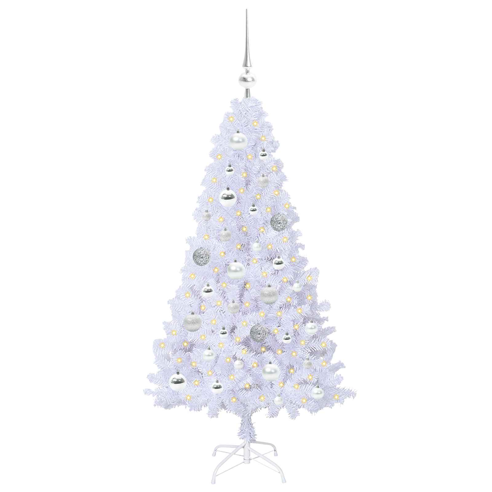 Kunstig Juletre Med 150 Led Med Stativ Hvit 120 Cm Pvc Og Stål