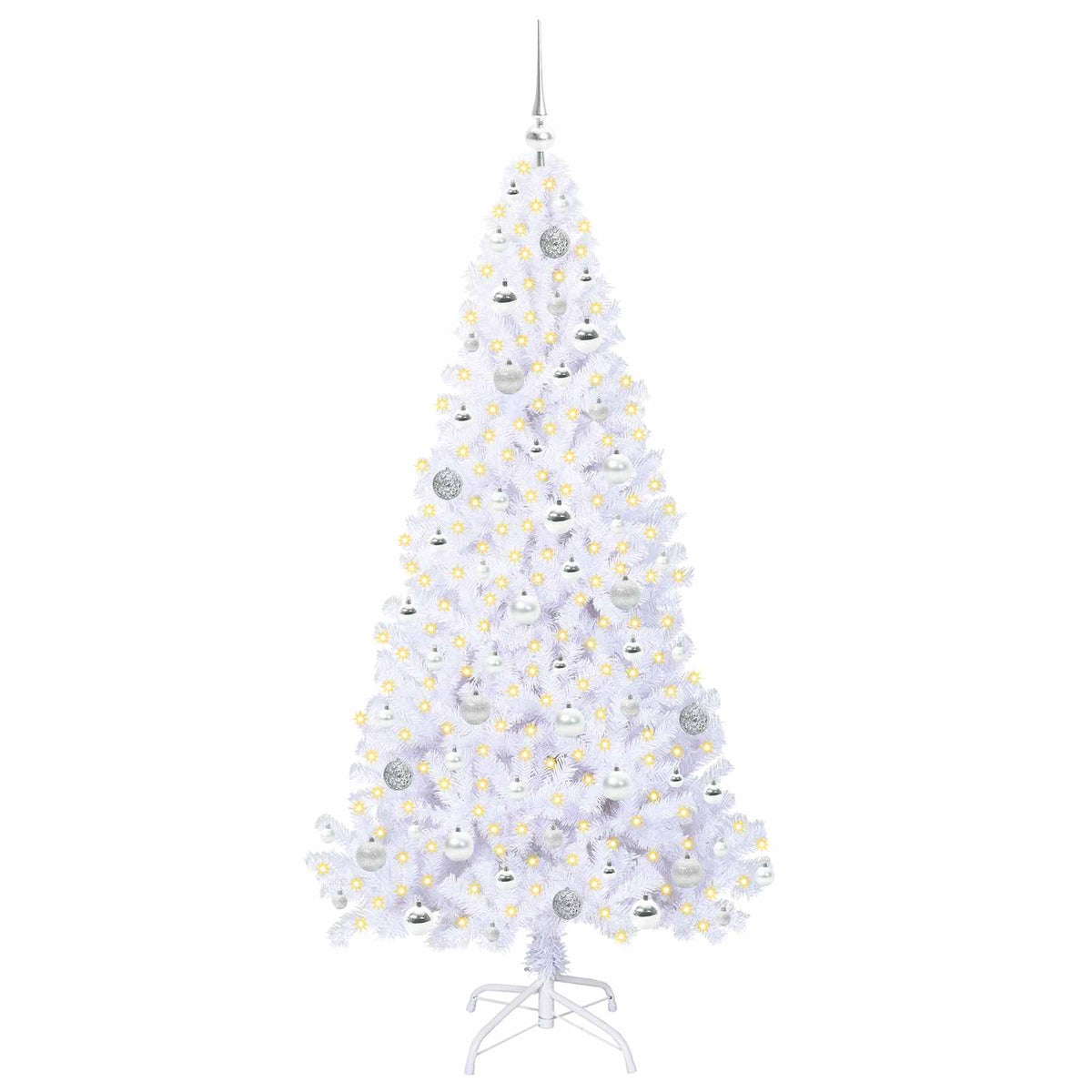 Kunstig Juletre Med 300 Led Med Stativ Hvit 180 Cm Pvc Og Stål