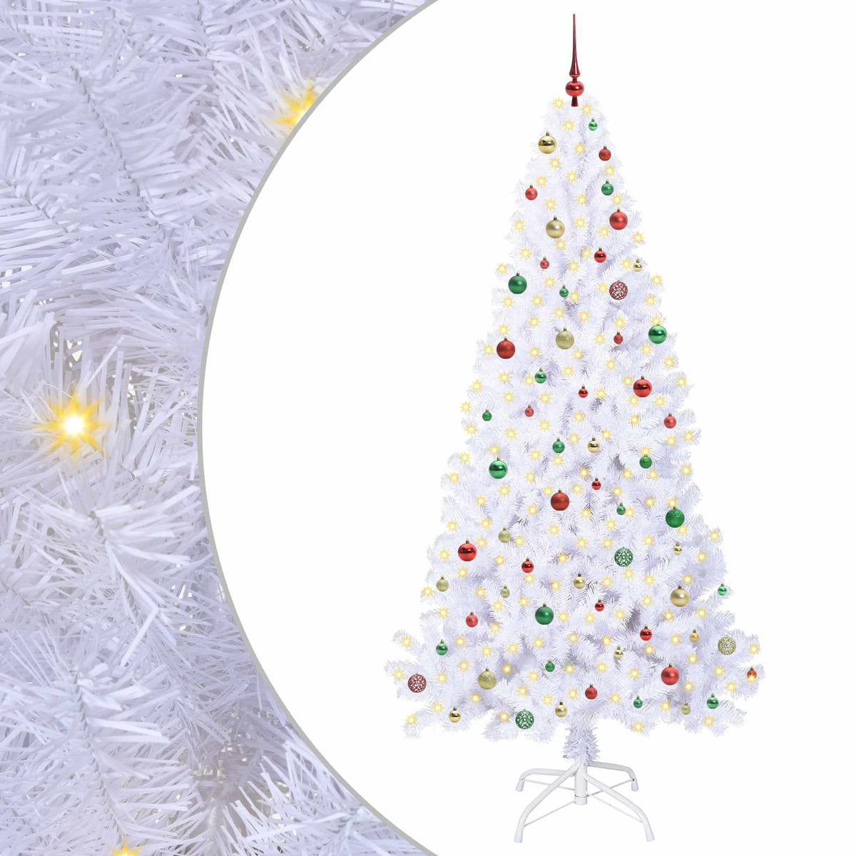 Kunstig Juletre Med 300 Led Med Stativ Hvit 240 Cm Pvc Og Stål