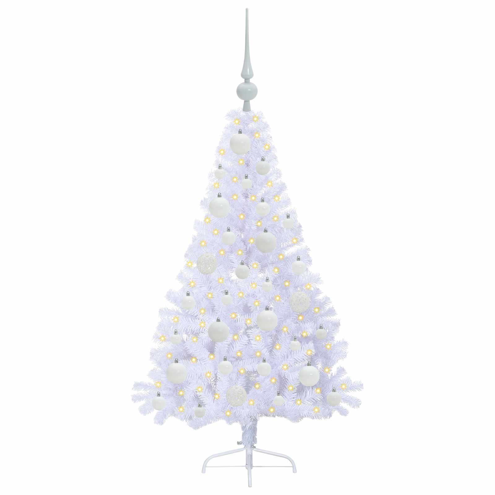 Kunstig Juletre Med 150 Led Med Stativ Hvit 120 Cm Pvc Og Stål