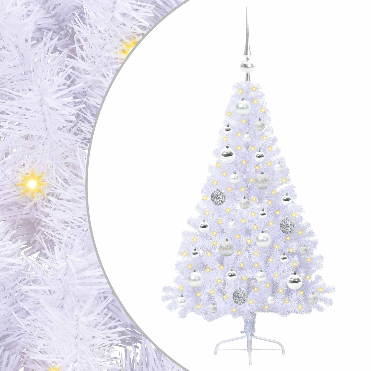 Kunstig Juletre Med 150 Led Med Stativ Hvit 120 Cm Pvc Og Stål