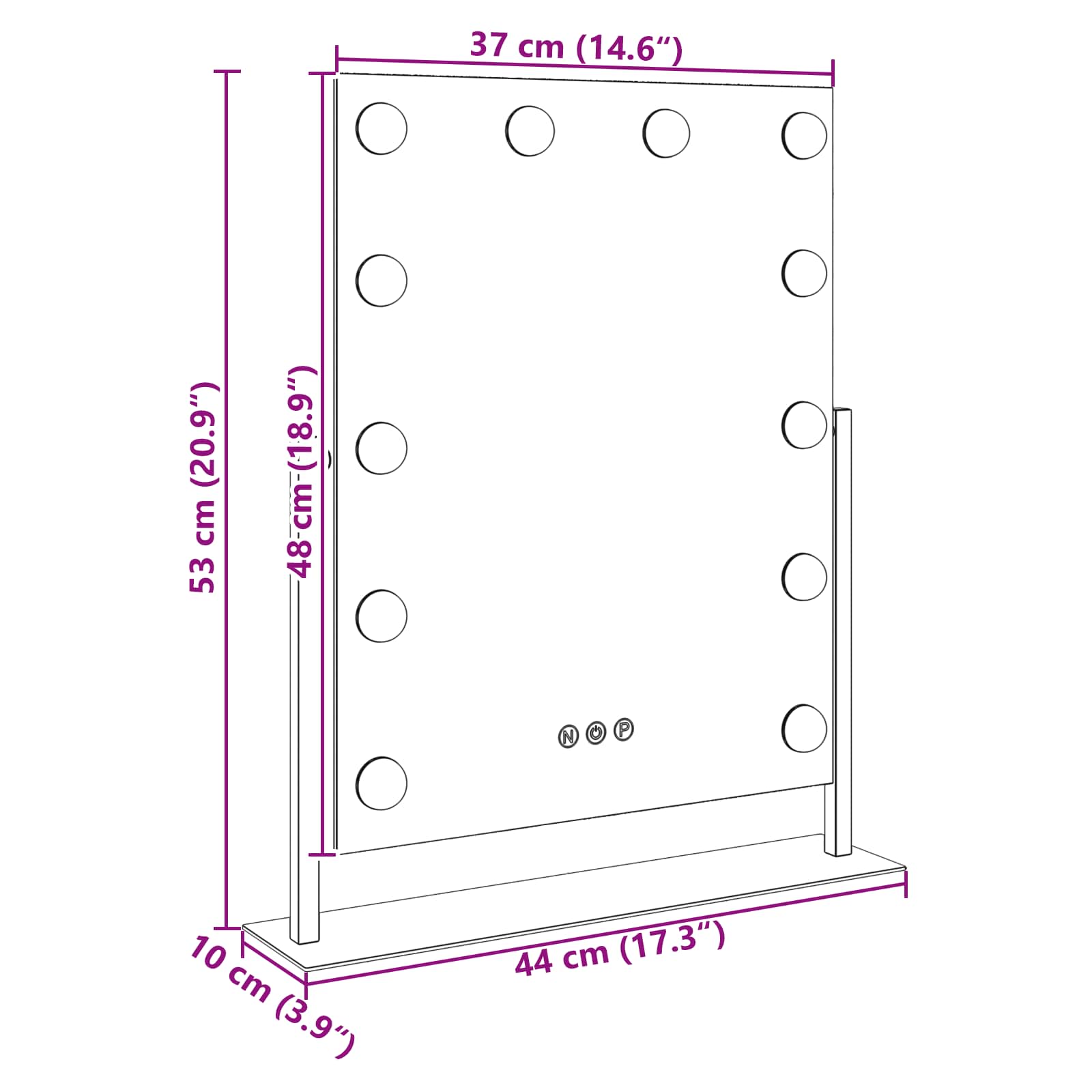 Led Sminkespeil Hvit 44 X 10 X 53 Cm Glass Og Stål