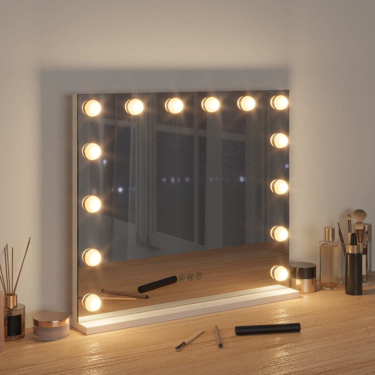 Led Sminkespeil Hvit 50 X 10 X 44 Cm Glass Og Stål