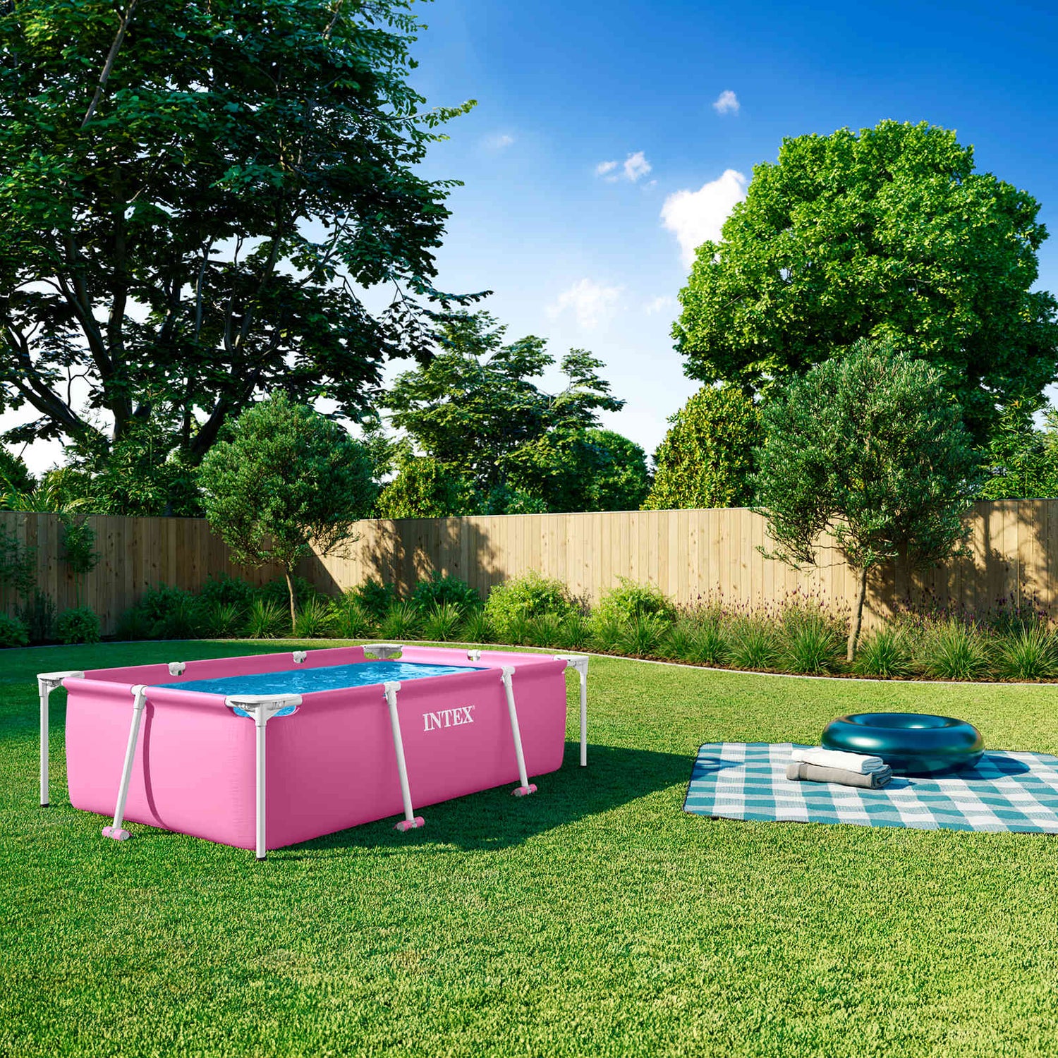 INTEX Metallramme Overjordisk Svømmebasseng Rosa 220 x 150 x 60 cm