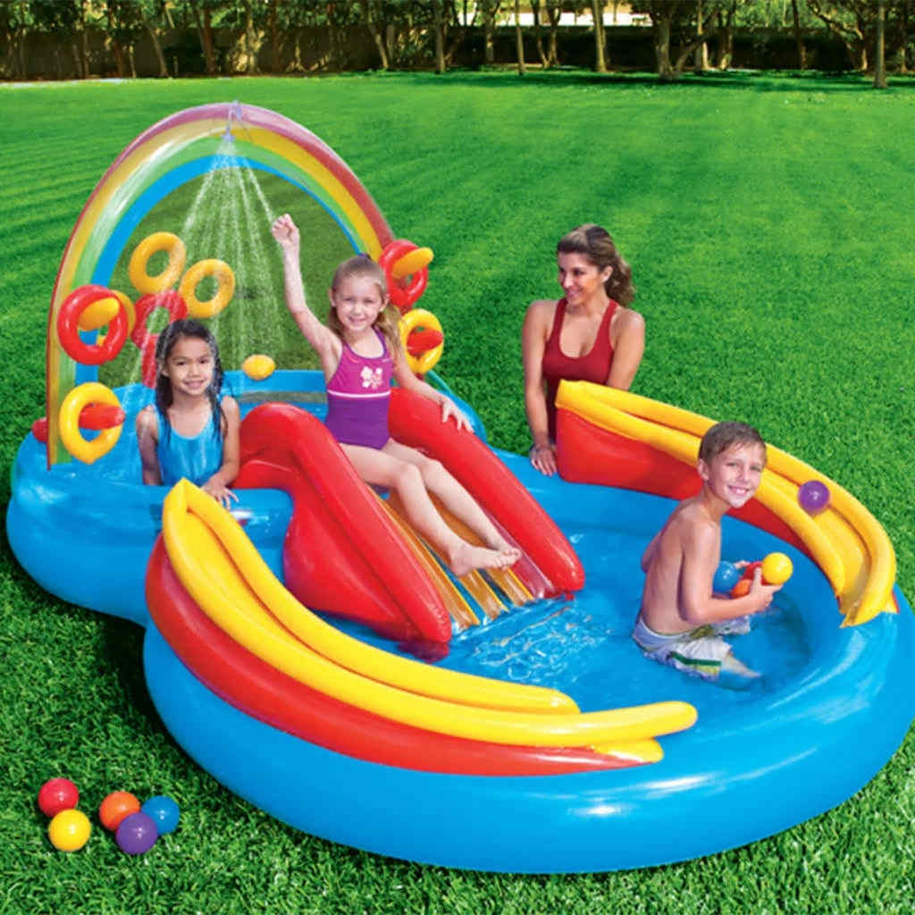 Intex Oppblåsbart basseng Rainbow Ring Play Center 297x193x135