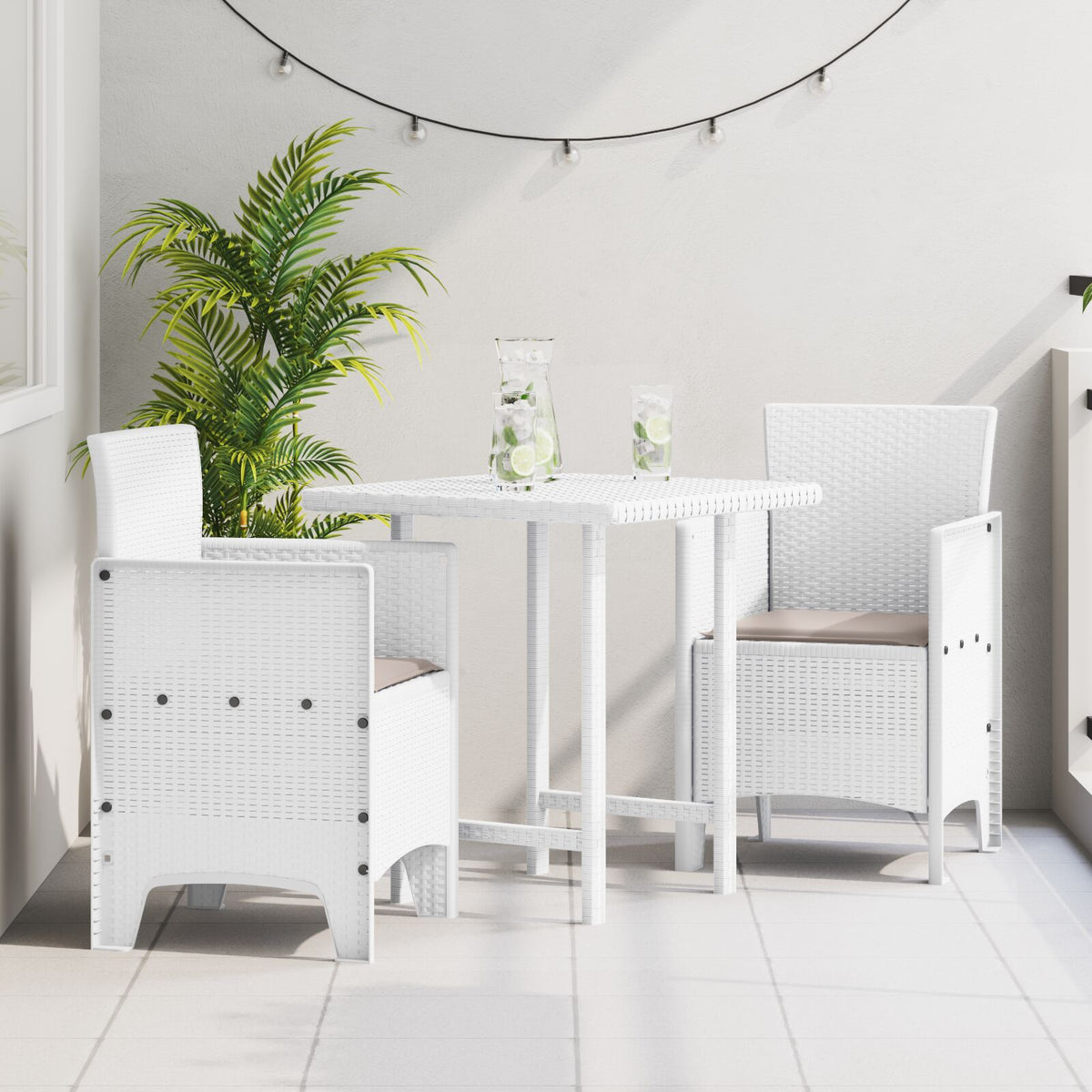 Hagemøbel 2-Stols Sett Hvit Gråbrun Plastrotting Polyester