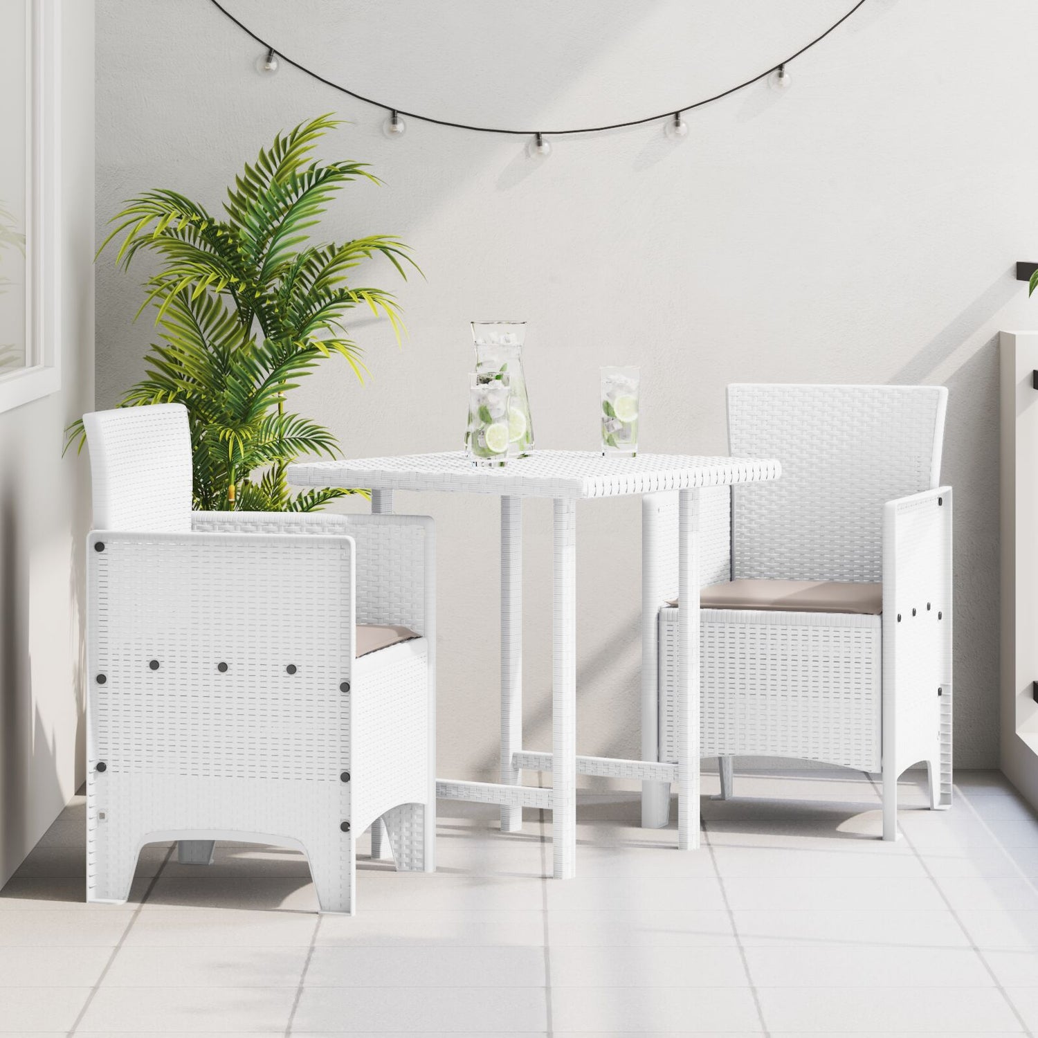 Hagemøbel 2-Stols Sett Hvit Gråbrun Plastrotting Polyester