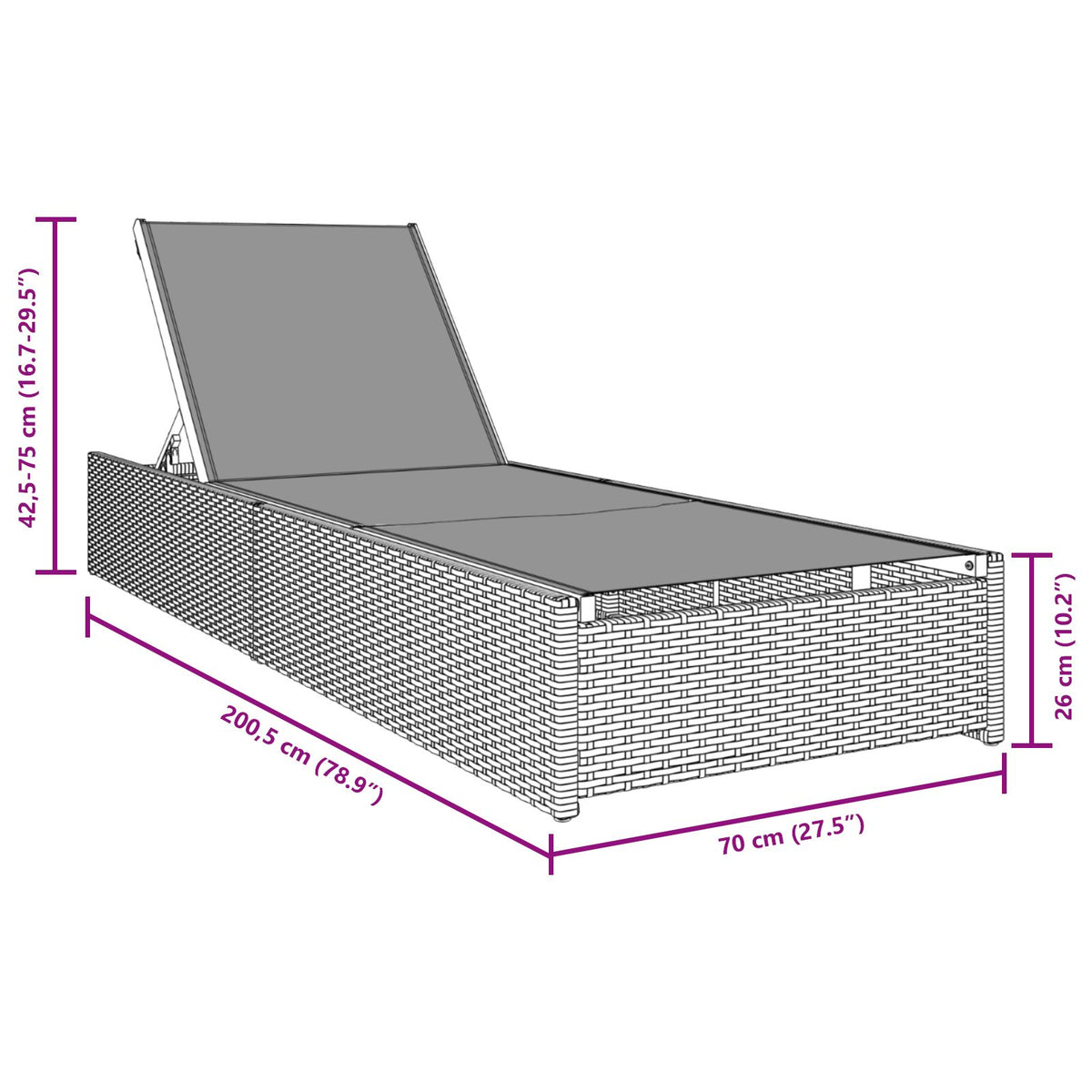 Solseng Svart 60X200X27 Cm Poly Rattan