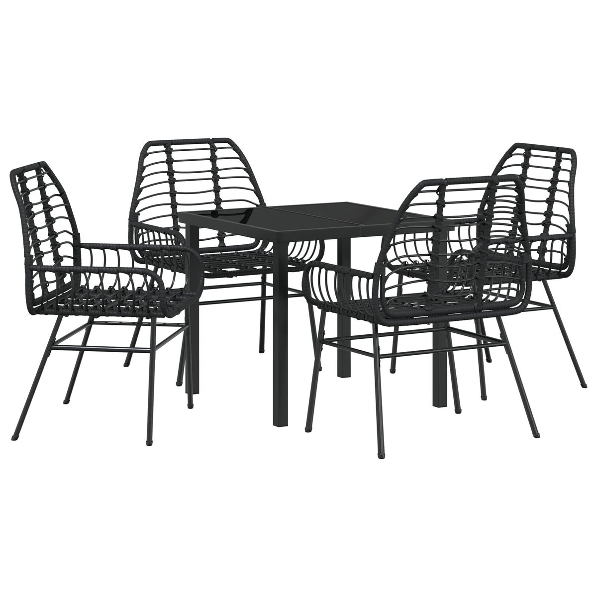 5 Delt Hage Spisestol Svart Poly Rattan