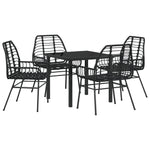 5 Delt Hage Spisestol Svart Poly Rattan