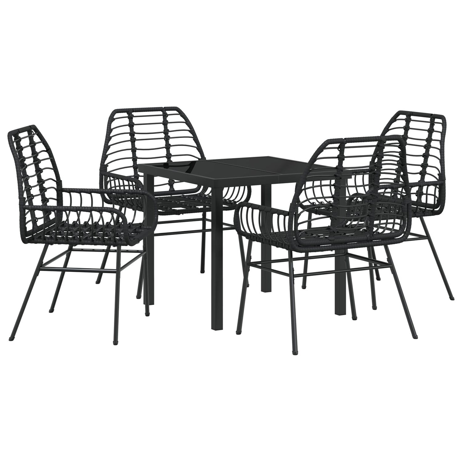5 Delt Hage Spisestol Svart Poly Rattan